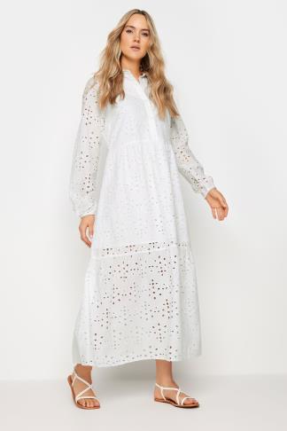 LTS Tall Women's White Broderie Anglaise Maxi Shirt Dress | Long Tall Sally