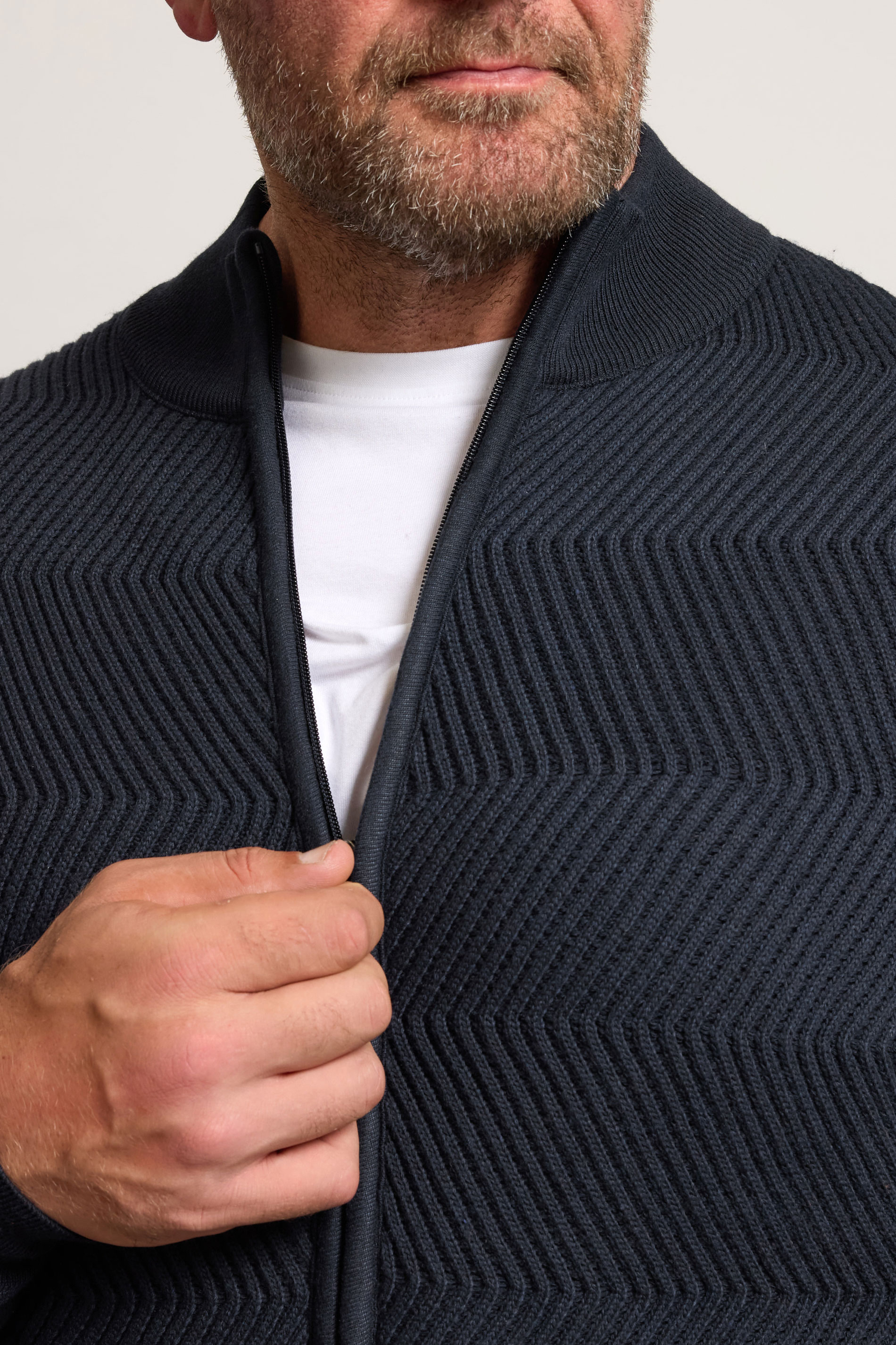 BadRhino Big & Tall Navy Blue Fleece Lined Ribbed Zip Through Ribbed Jumper | BadRhino 5