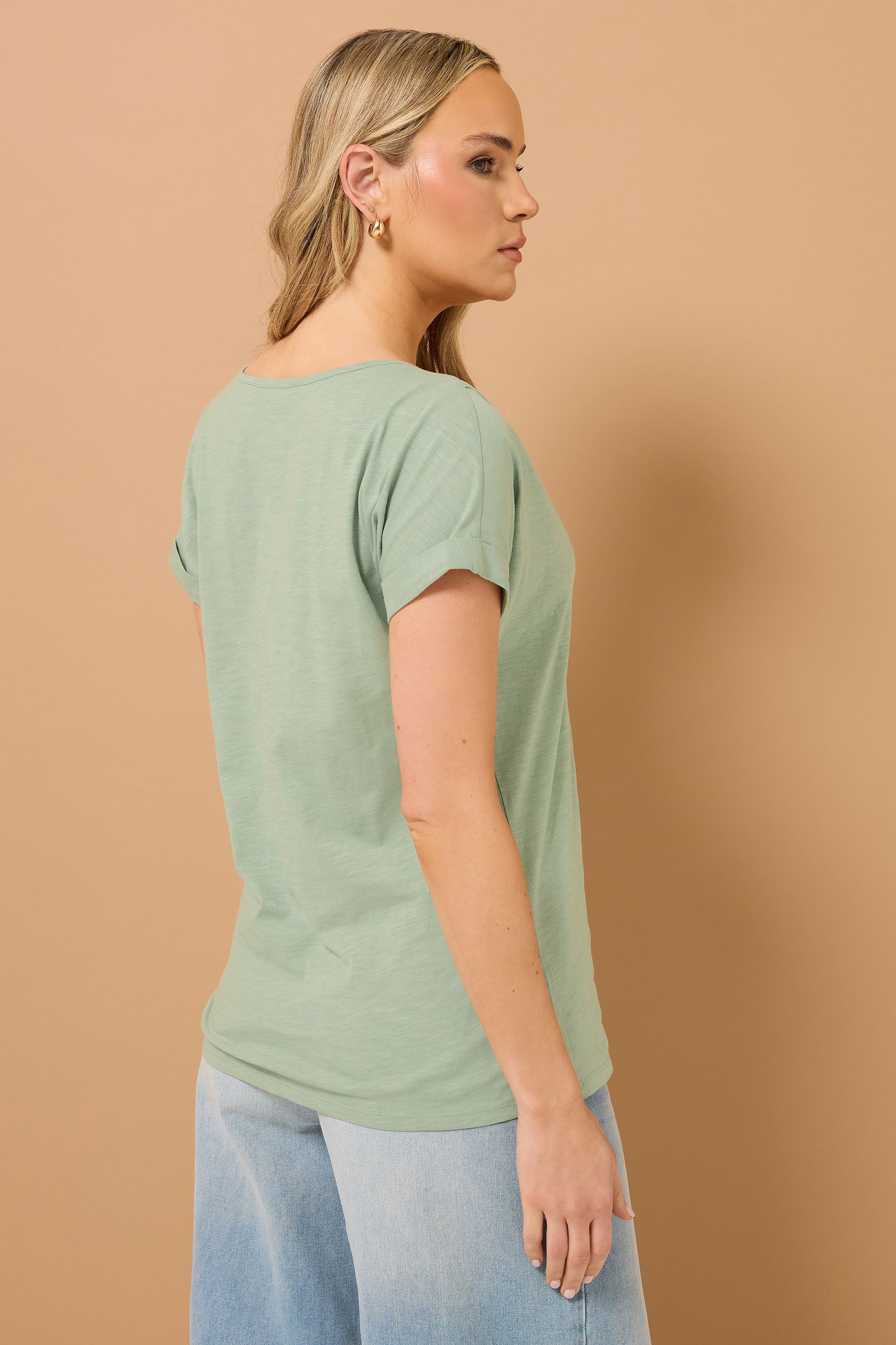 LTS Tall Sage Green Cotton Short Sleeve Henley Top | Long Tall Sally 4