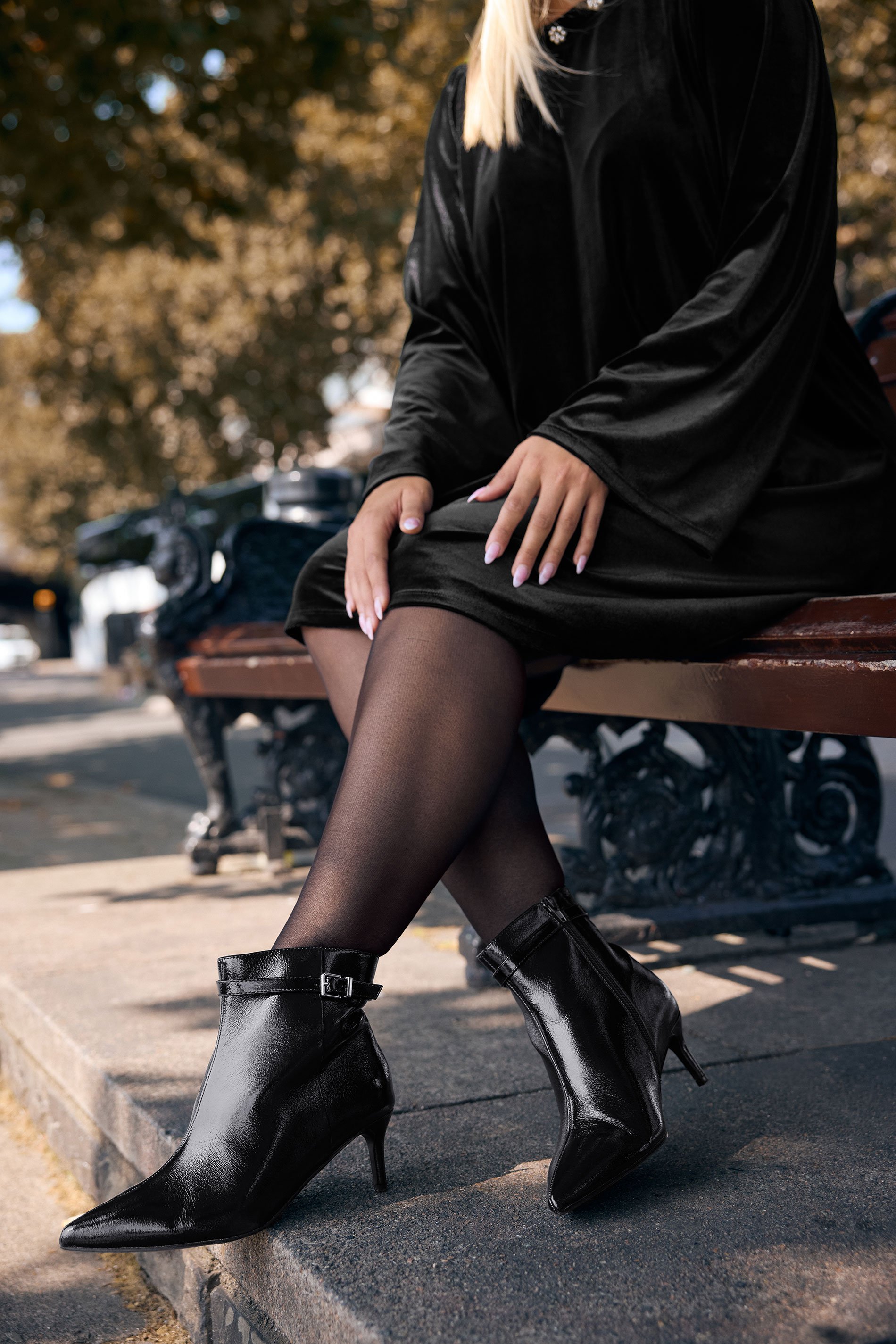 Black Buckle Pointed Toe Kitten Heel Boots In Extra Wide EEE Fit | Yours Clothing 1