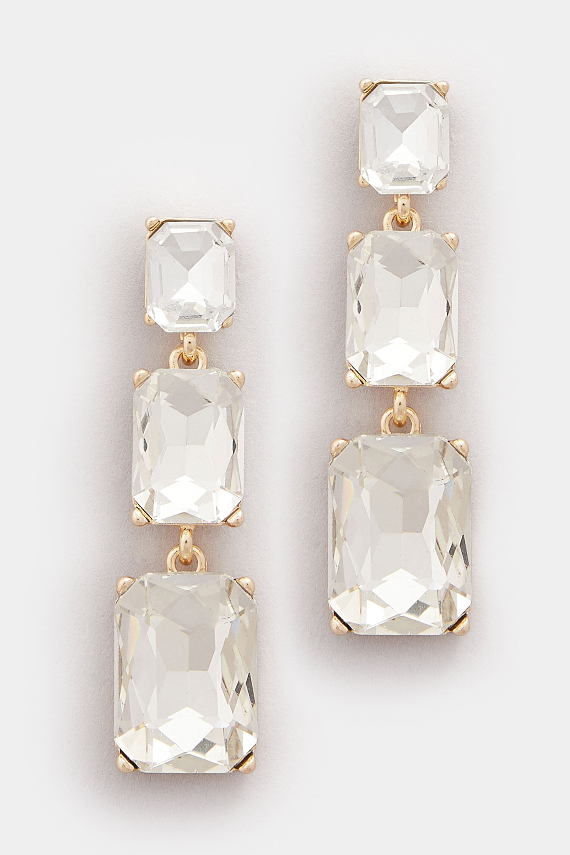 Gold Tone Diamante Triple Drop Earrings | Yours Clothing 2