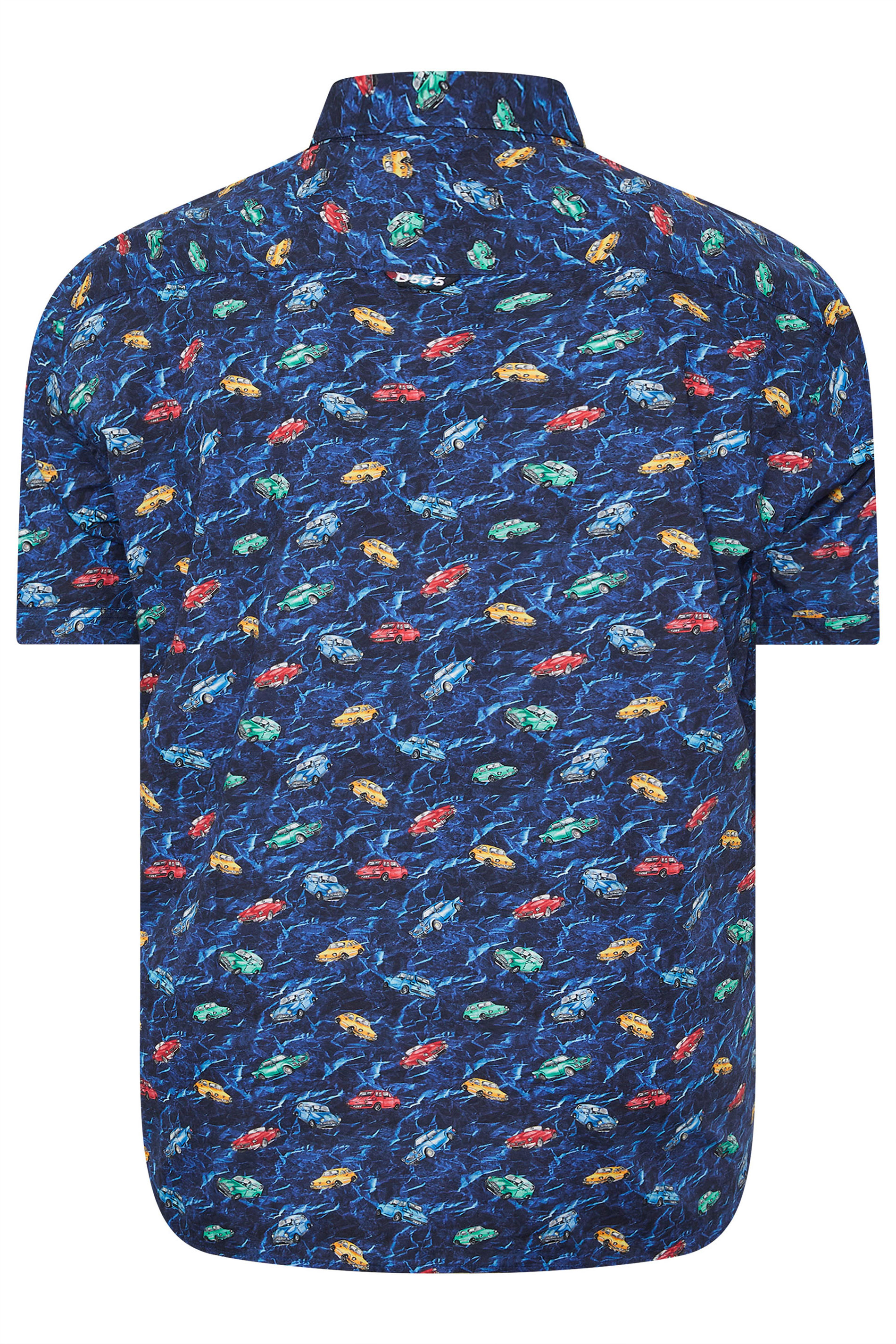 D555 Big & Tall Navy Blue Vintage Car Print Shirt | BadRhino 4