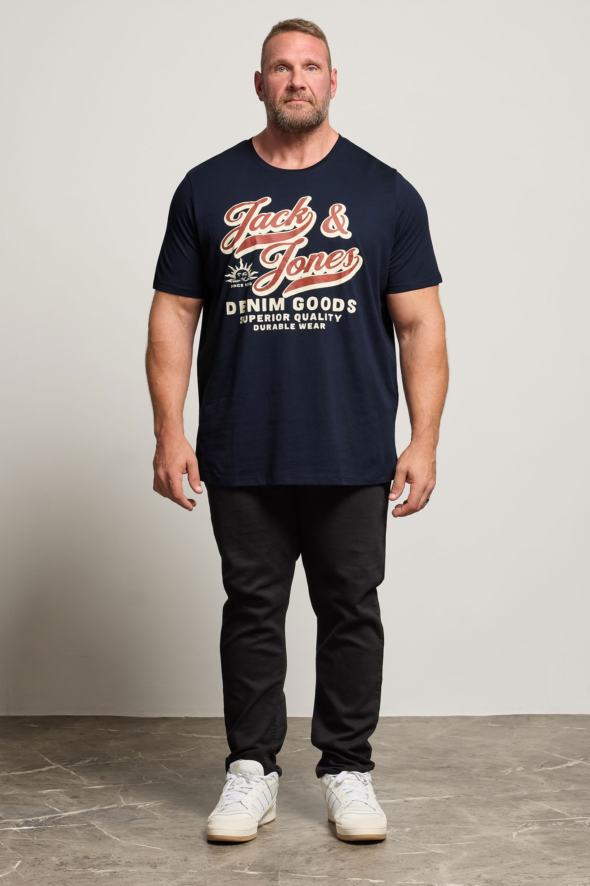 JACK & JONES Big & Tall Navy Blue Logo Chest Print T-Shirt | BadRhino 2