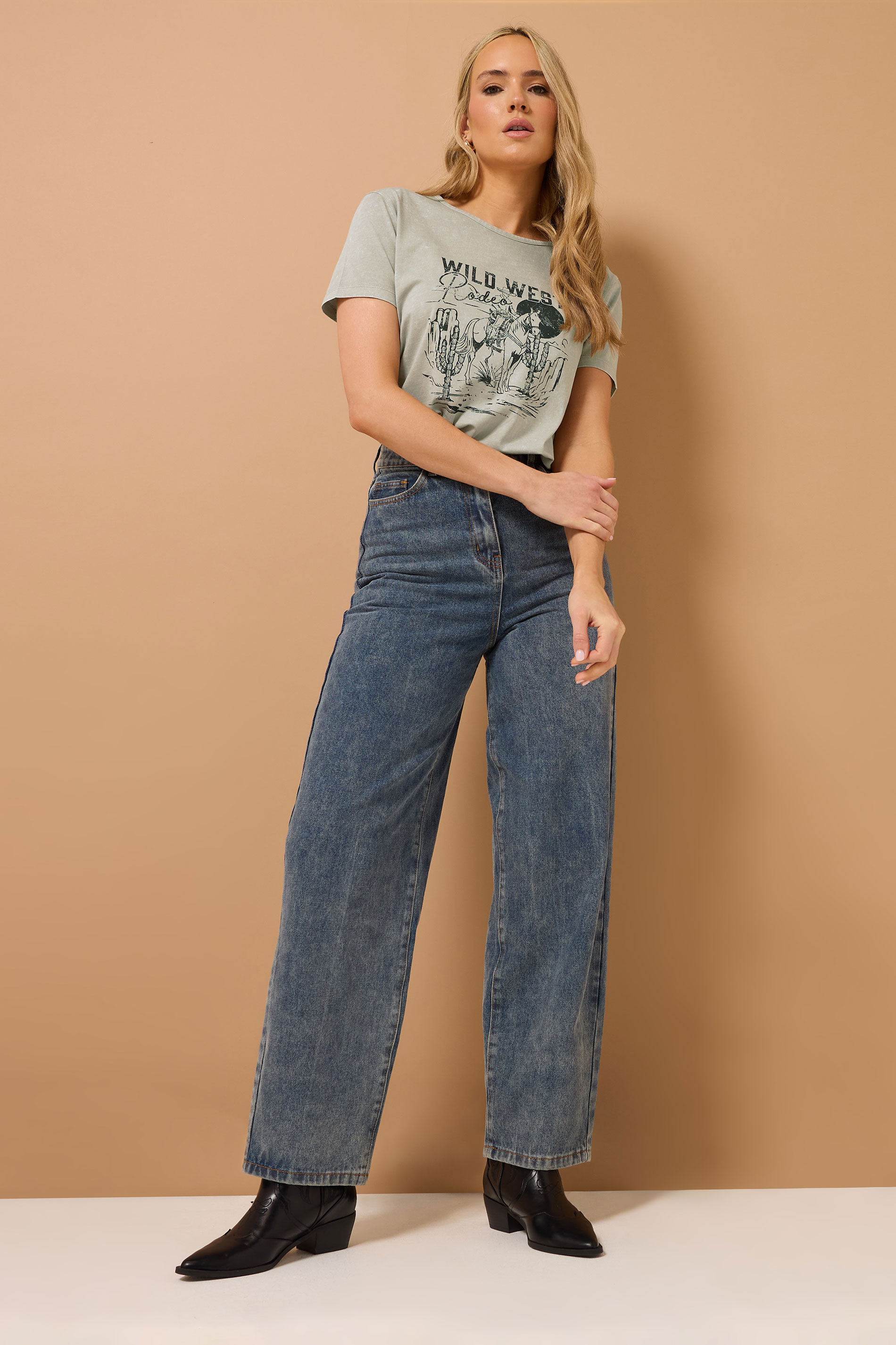 LTS Tall Natural Brown 'Wild West' Slogan T-Shirt | Long Tall Sally 4