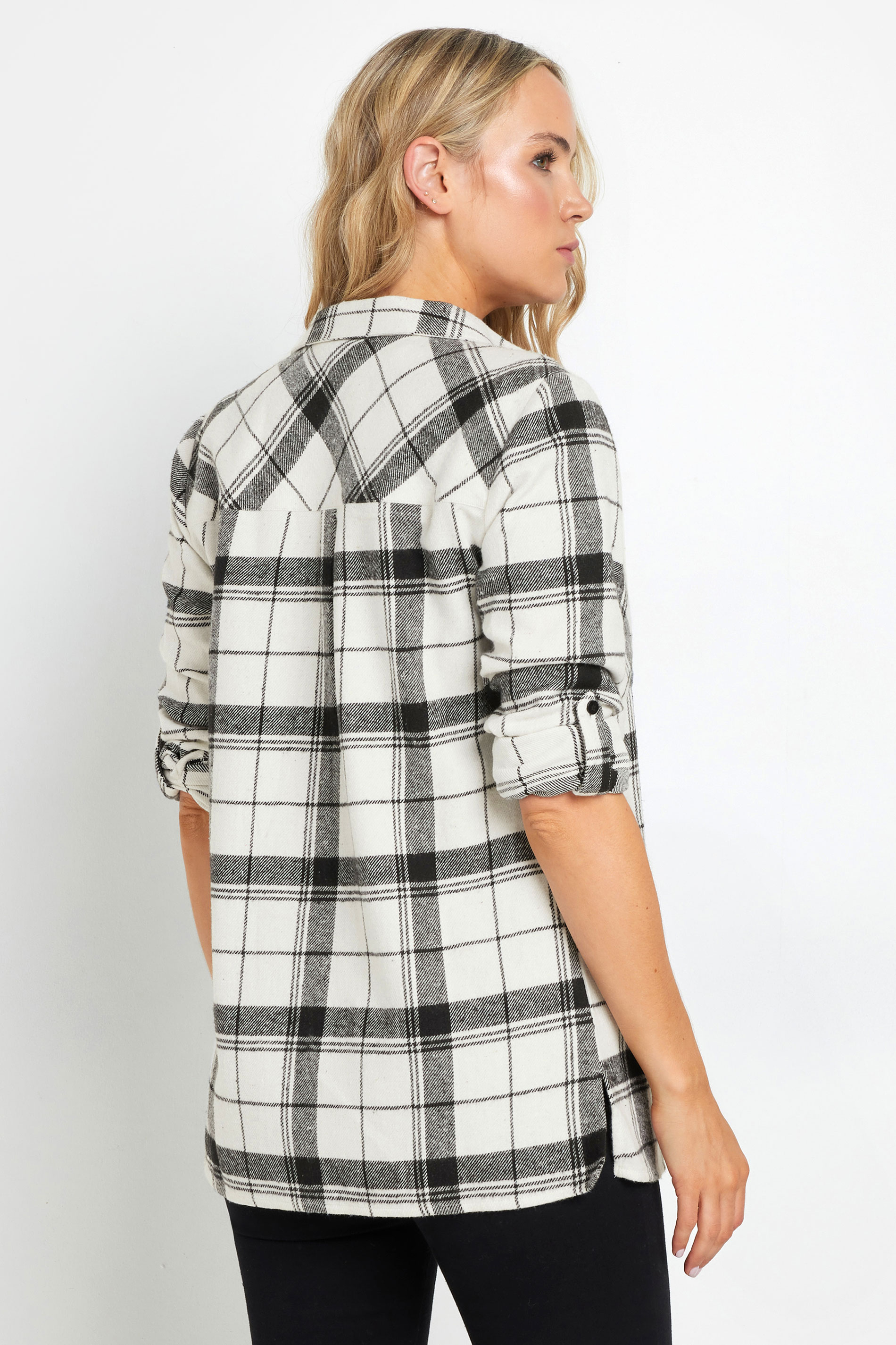 LTS Tall Ivory White Check Rolled Sleeve Shirt | Long Tall Sally 3