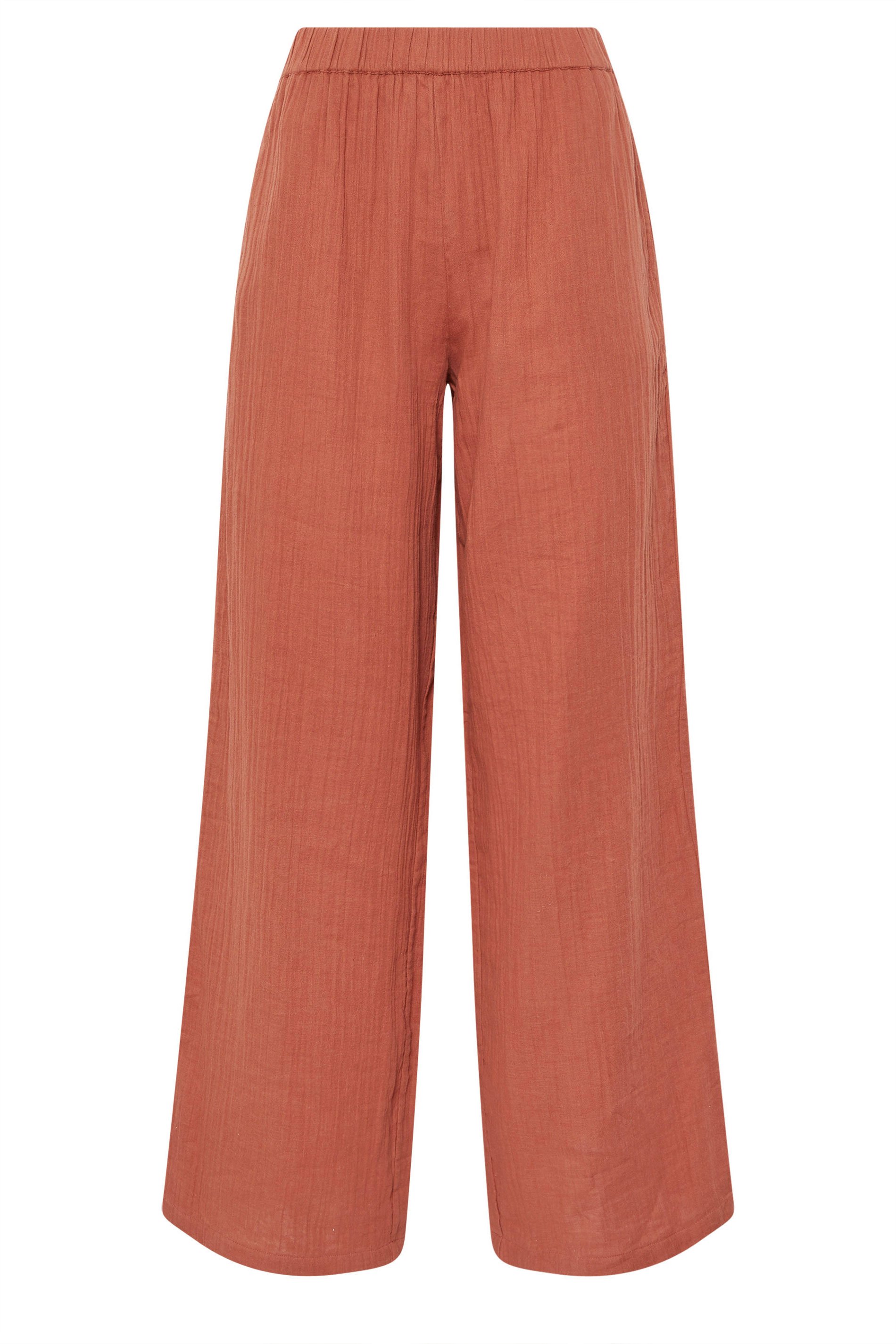 LTS Tall Rust Orange Cotton Cheescloth Wide Leg Trousers | Long Tall Sally 7
