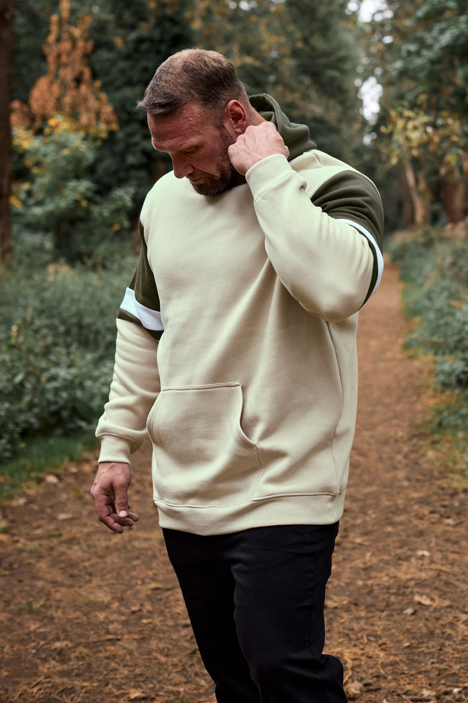 BadRhino Big & Tall Natural Brown Colourblock Hoodie | BadRhino  1
