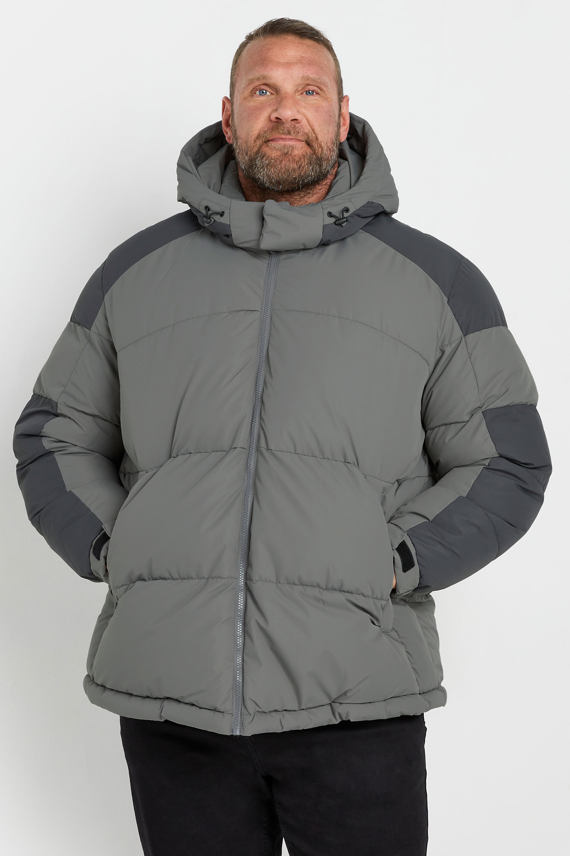 JACK & JONES Big & Tall Grey Contrast Panel Puffer Jacket | BadRhino 2