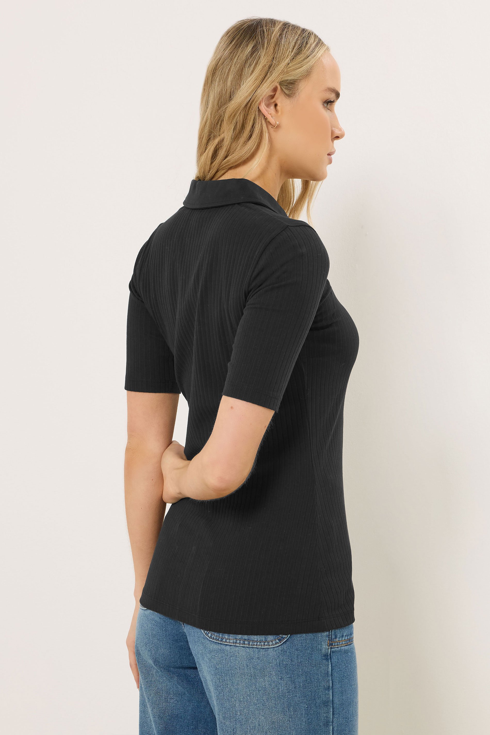 LTS Tall Black Half Zip Ribbed Collared Top | Long Tall Sally 4