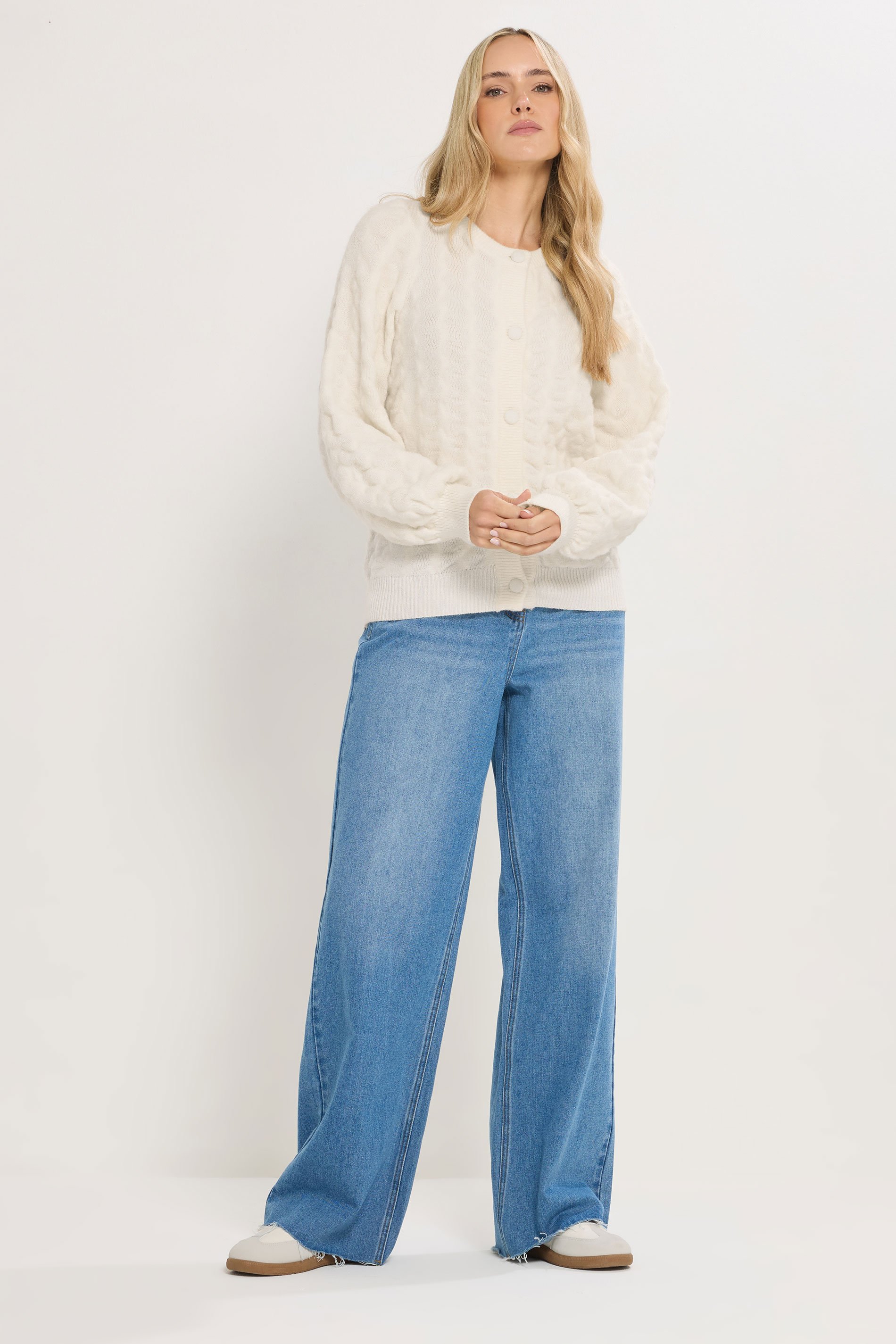 LTS Tall Ivory White Knitted Textured Button Cardigan | Long Tall Sally 3