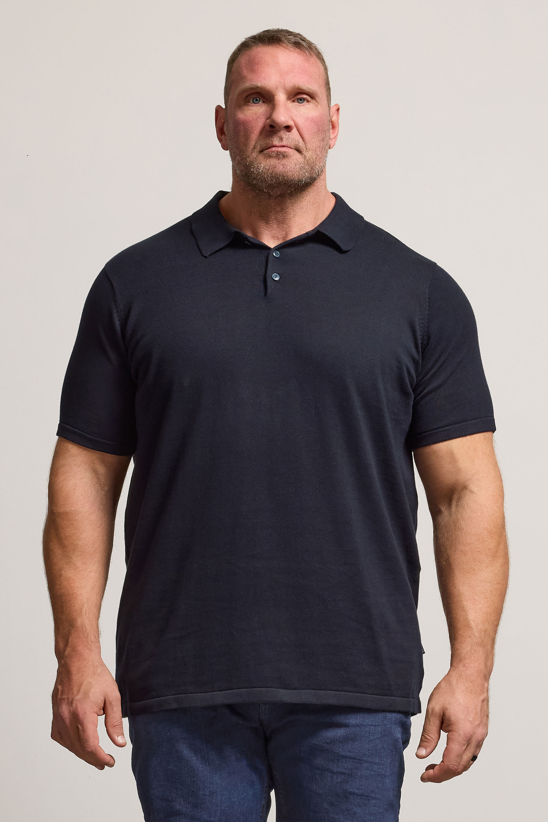 BadRhino Big & Tall Navy Blue Knitted Short Sleeve Polo Shirt | BadRhino 1