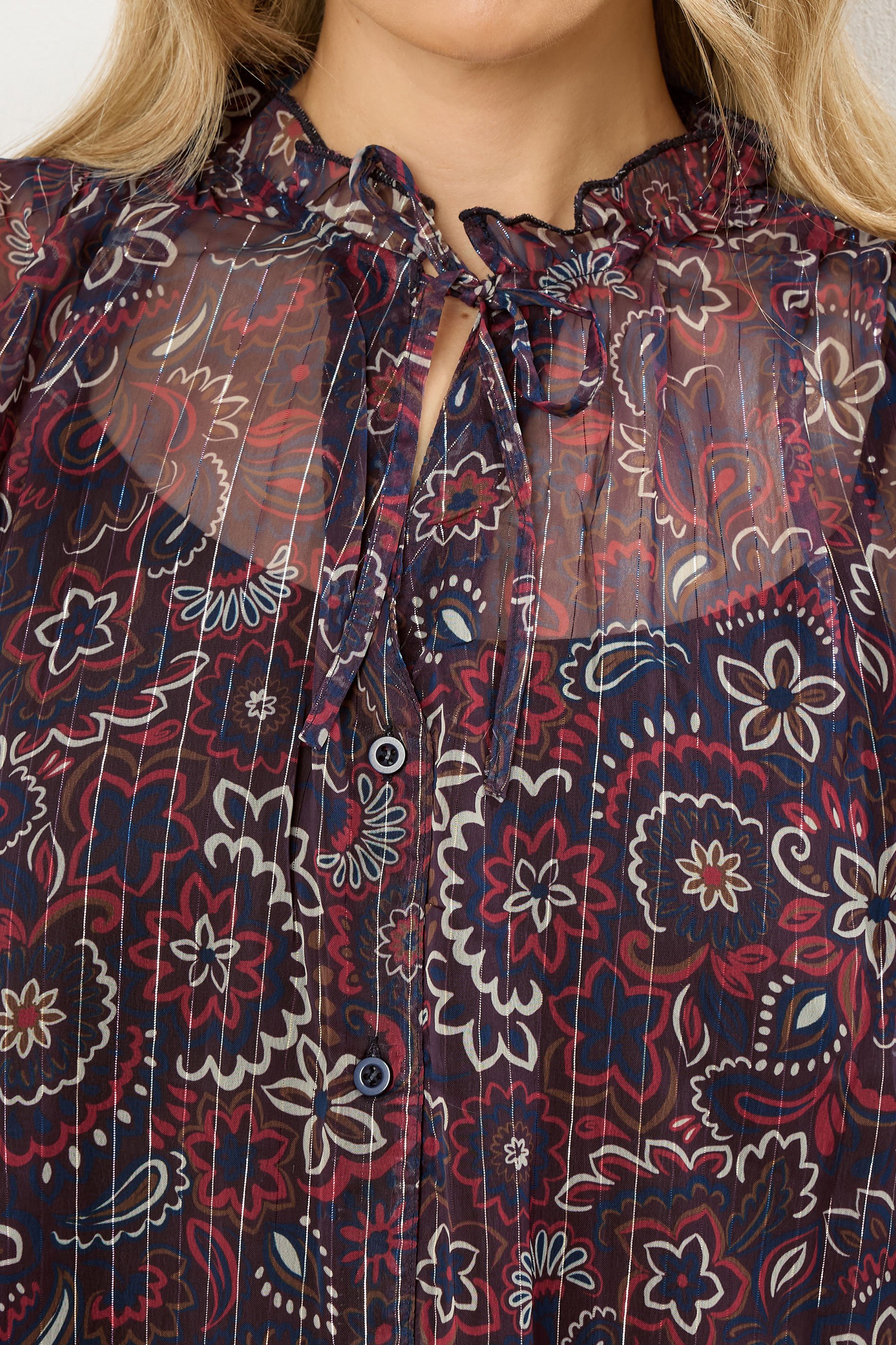 LTS Tall Dark Red Paisley Frill Neck Blouse | Long Tall Sally 5