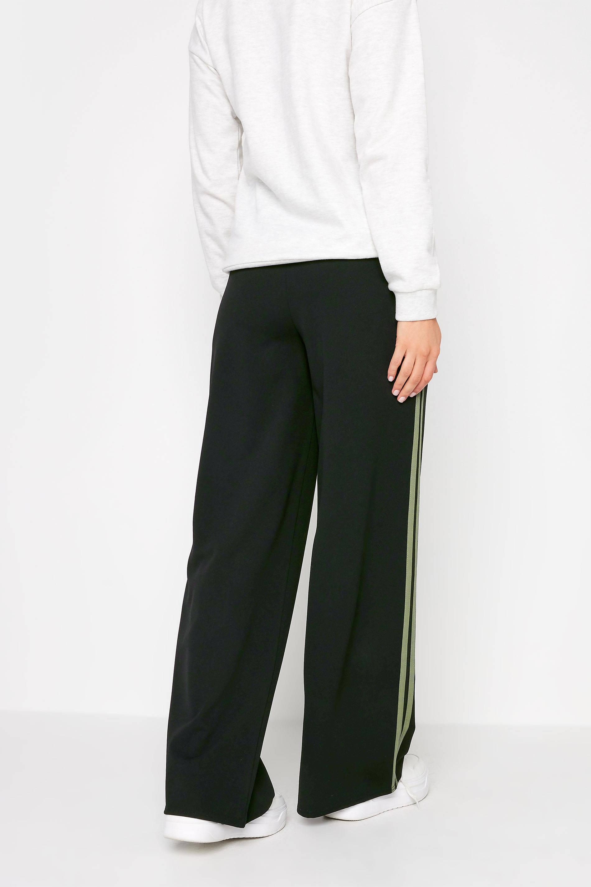 LTS Tall Black & Khaki Green Stripe Wide Leg Trousers | Long Tall Sally  3