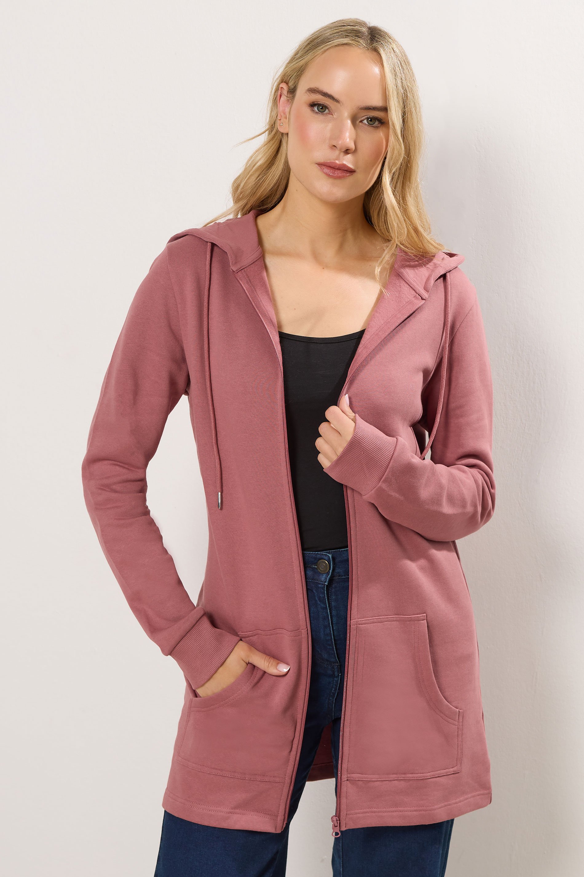 LTS Tall Women's Pink Cotton Longline Hoodie | Long Tall Sally 1