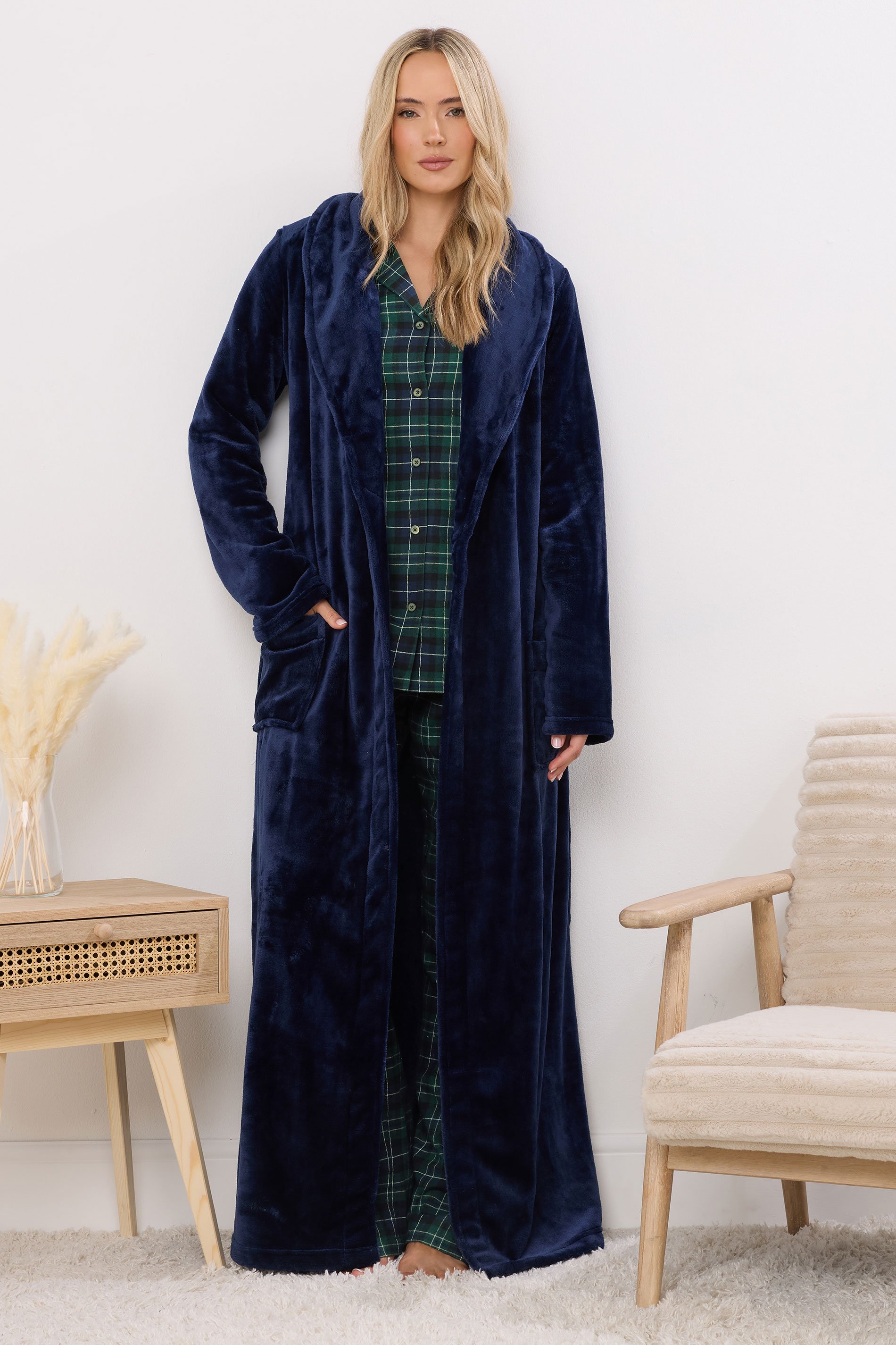 LTS Tall Navy Blue & Green Cotton Check Pyjama Set | Long Tall Sally 4