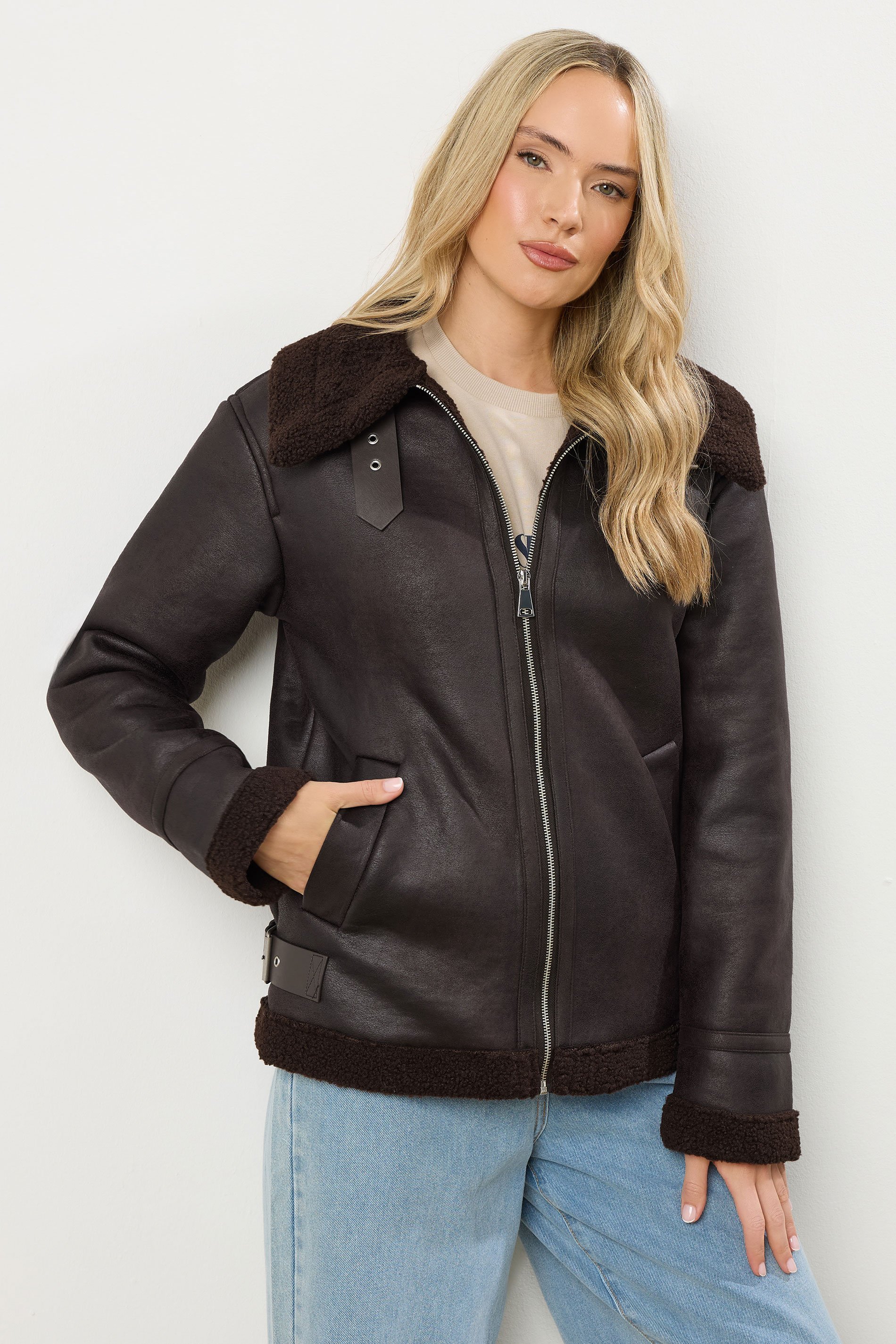 LTS Tall Chocolate Brown Aviator Jacket | Long Tall Sally 1