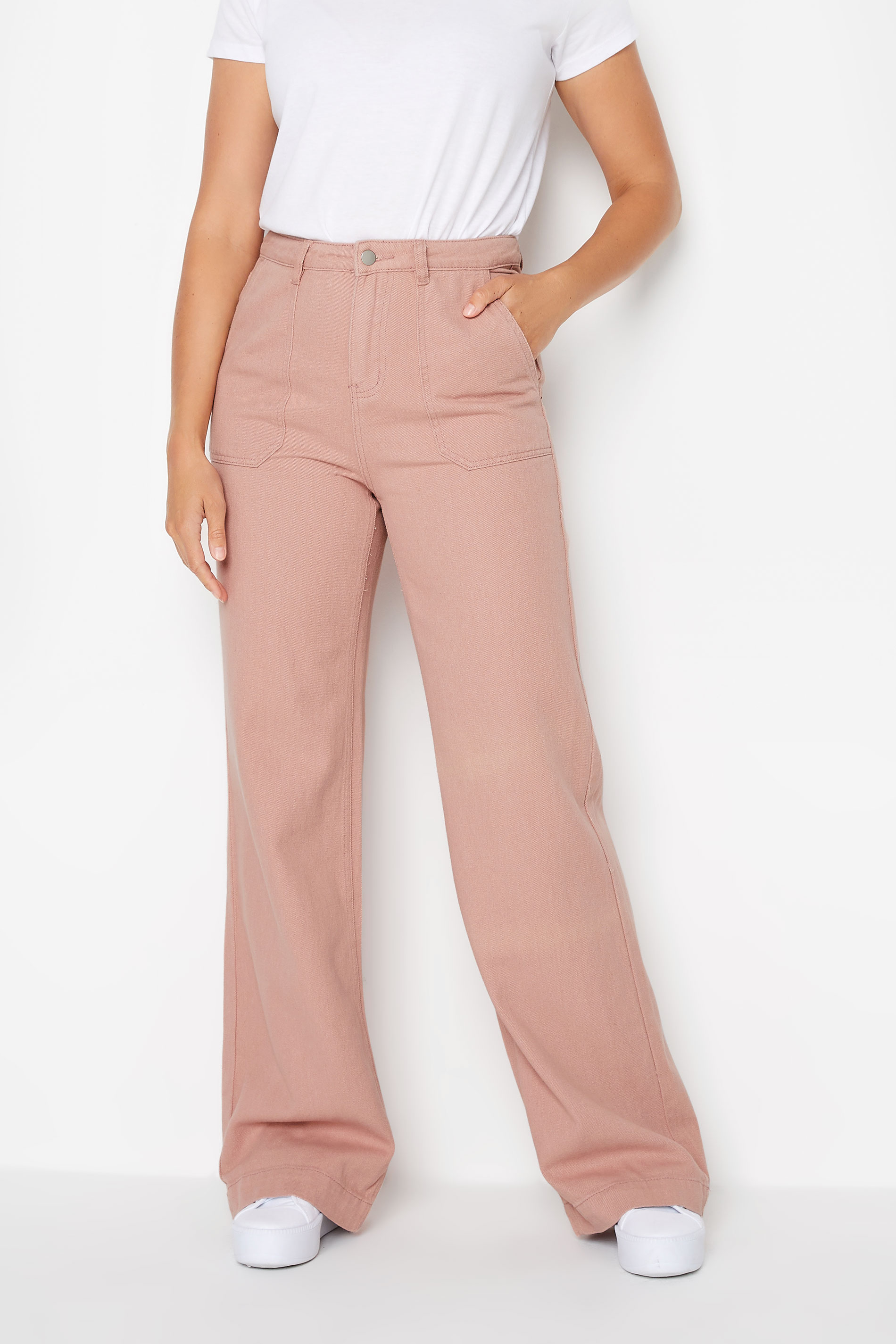 LTS Tall Women's Pink Cotton Twill Wide Leg Trousers | Long Tall Sally 1