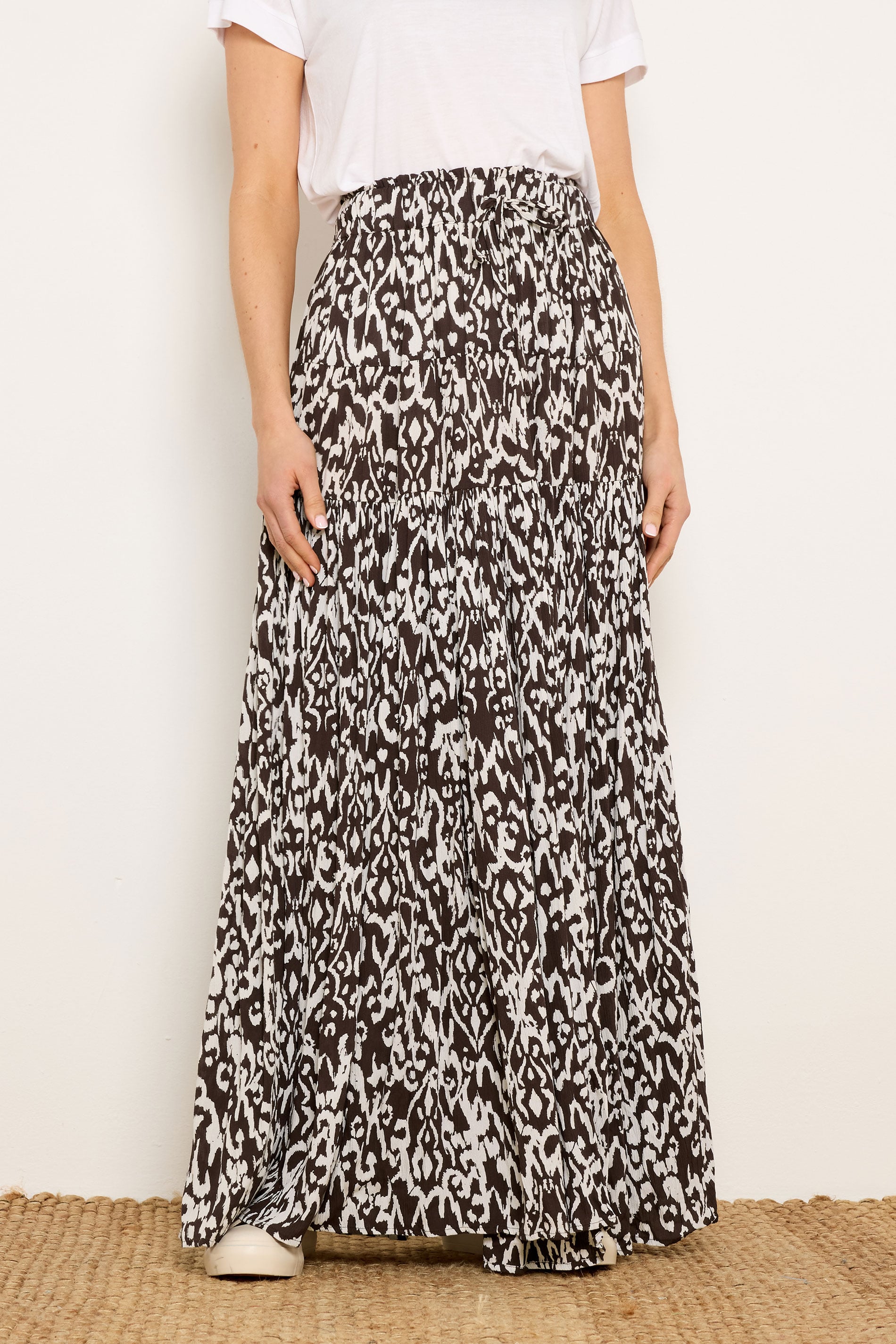 LTS Tall Women's Chocolate Brown Abstract Tiered Maxi Skirt | Long Tall Sally 1
