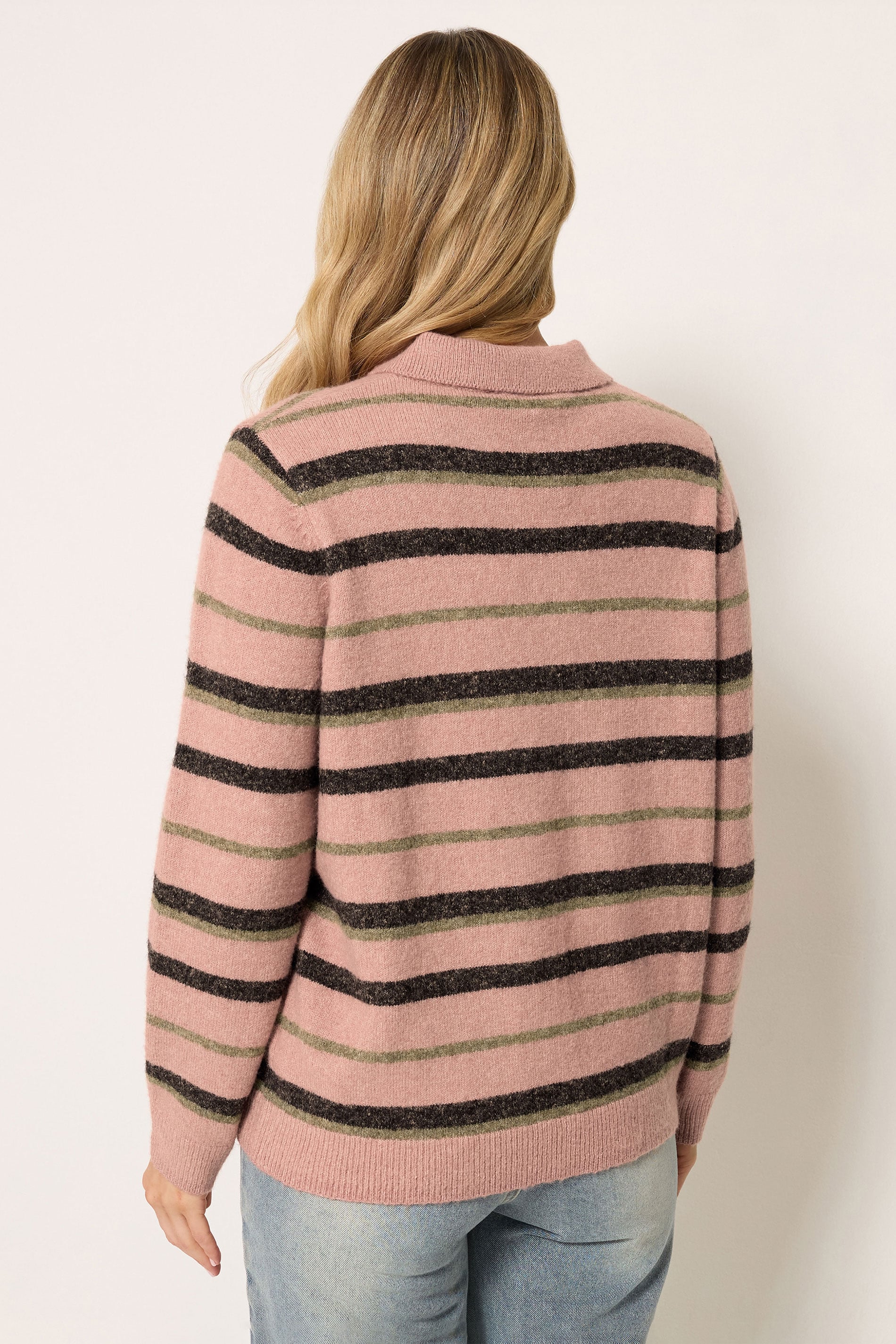 LTS Tall Women's Pink Stripe Knitted Polo Jumper | Long Tall Sally 2