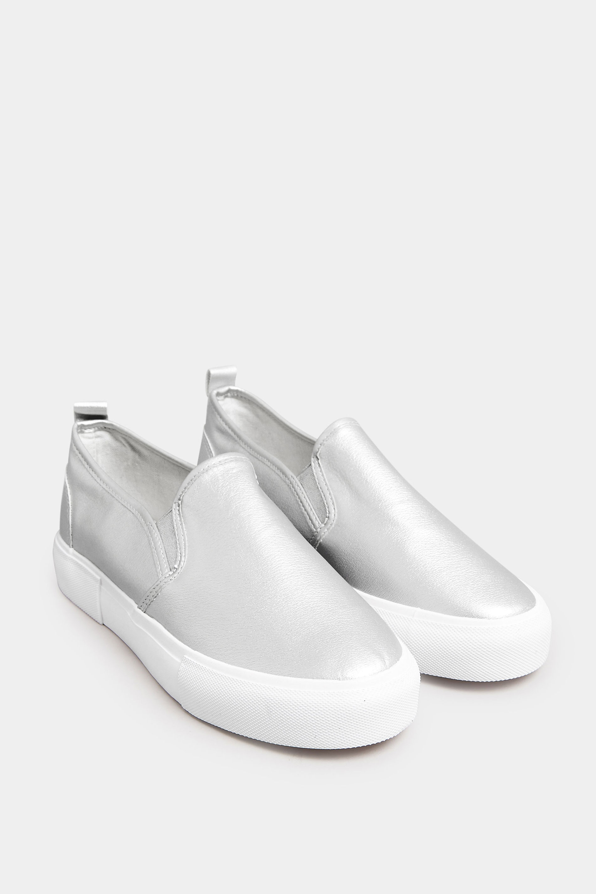 Silver Slip-On Trainers In Wide E Fit | Yours Clothing 2
