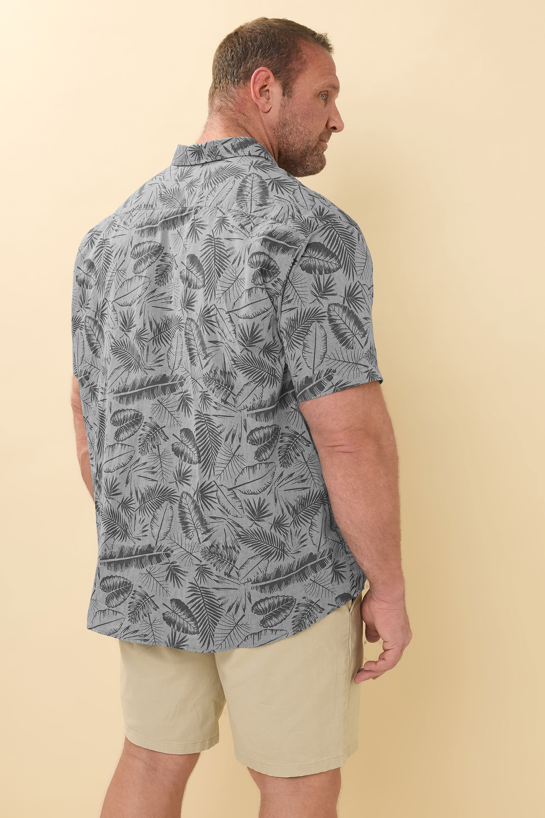 BadRhino Big & Tall Chambray Grey Tonal Leaf Print Shirt | BadRhino 4