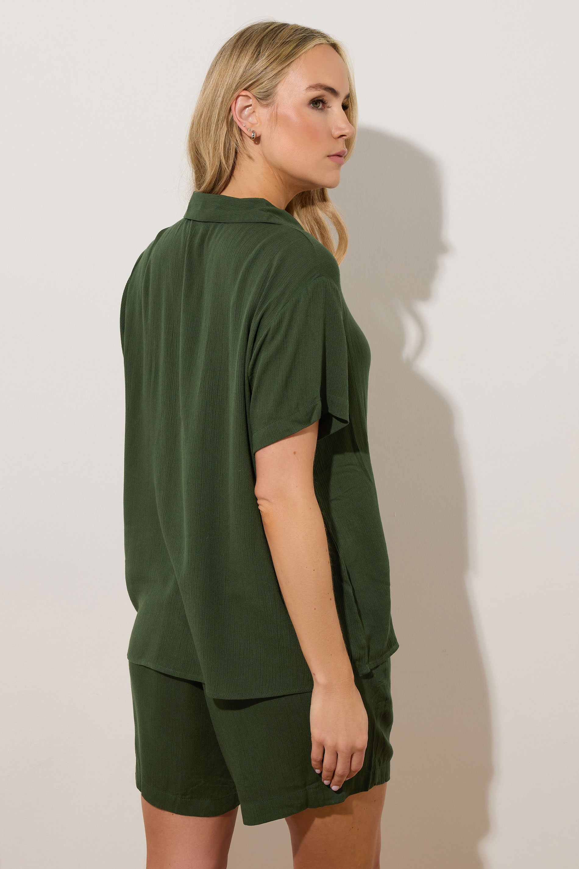 LTS Tall Khaki Green Cotton Crinkle Shirt | Long Tall Sally 5