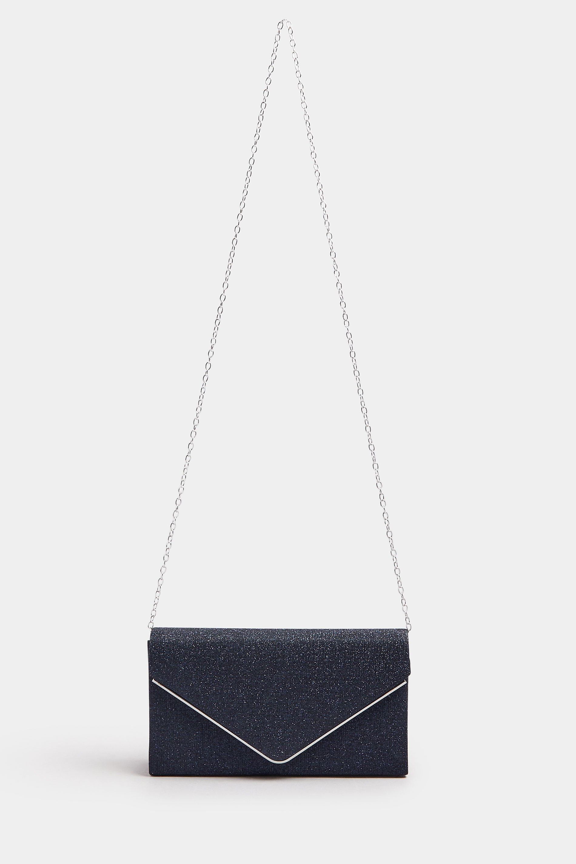 Navy Blue Shimmer Clutch Bag | Yours Clothing 4