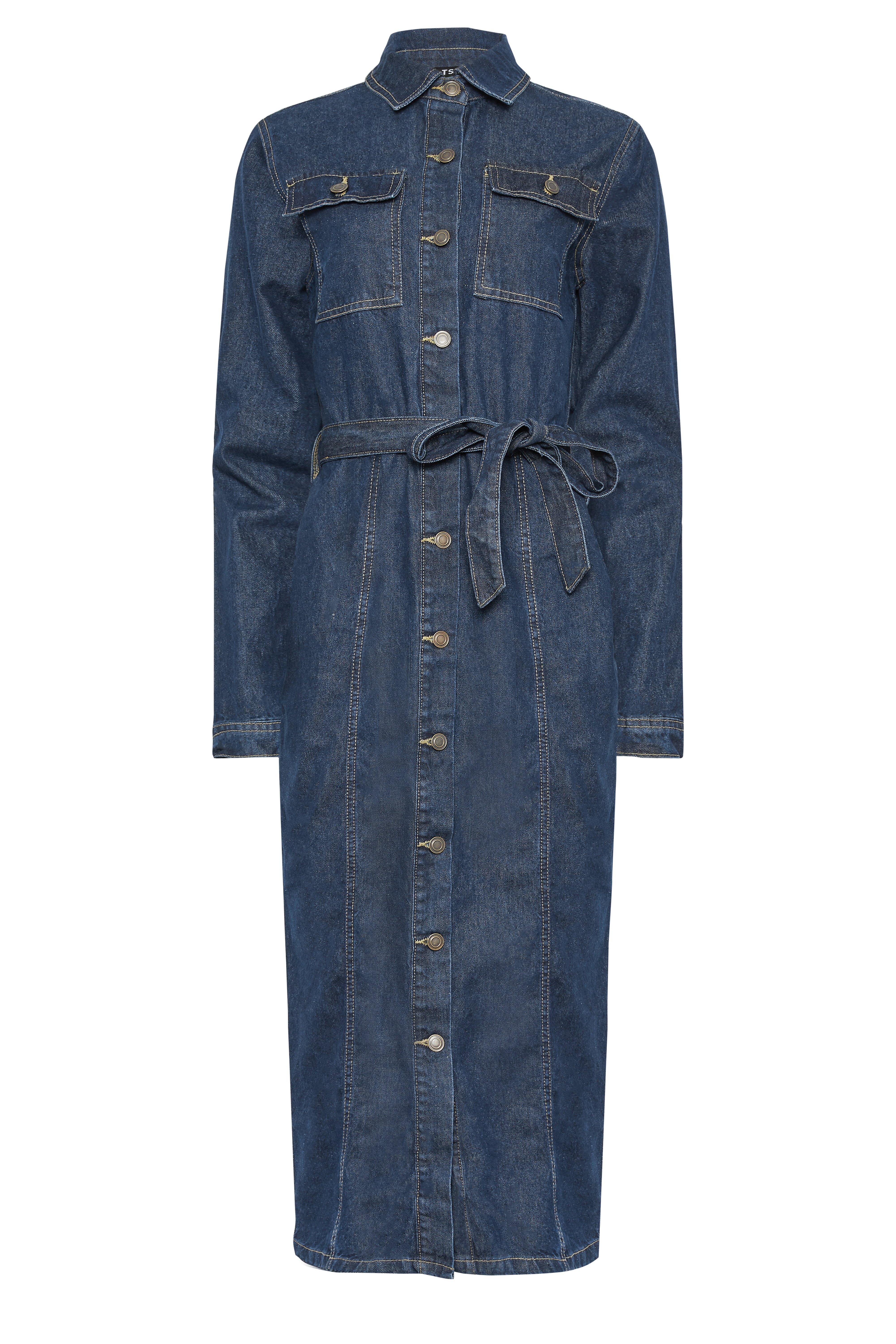 LTS Tall Womens Indigo Blue Denim Tie Waist Midi Dress | Long Tall Sally 5