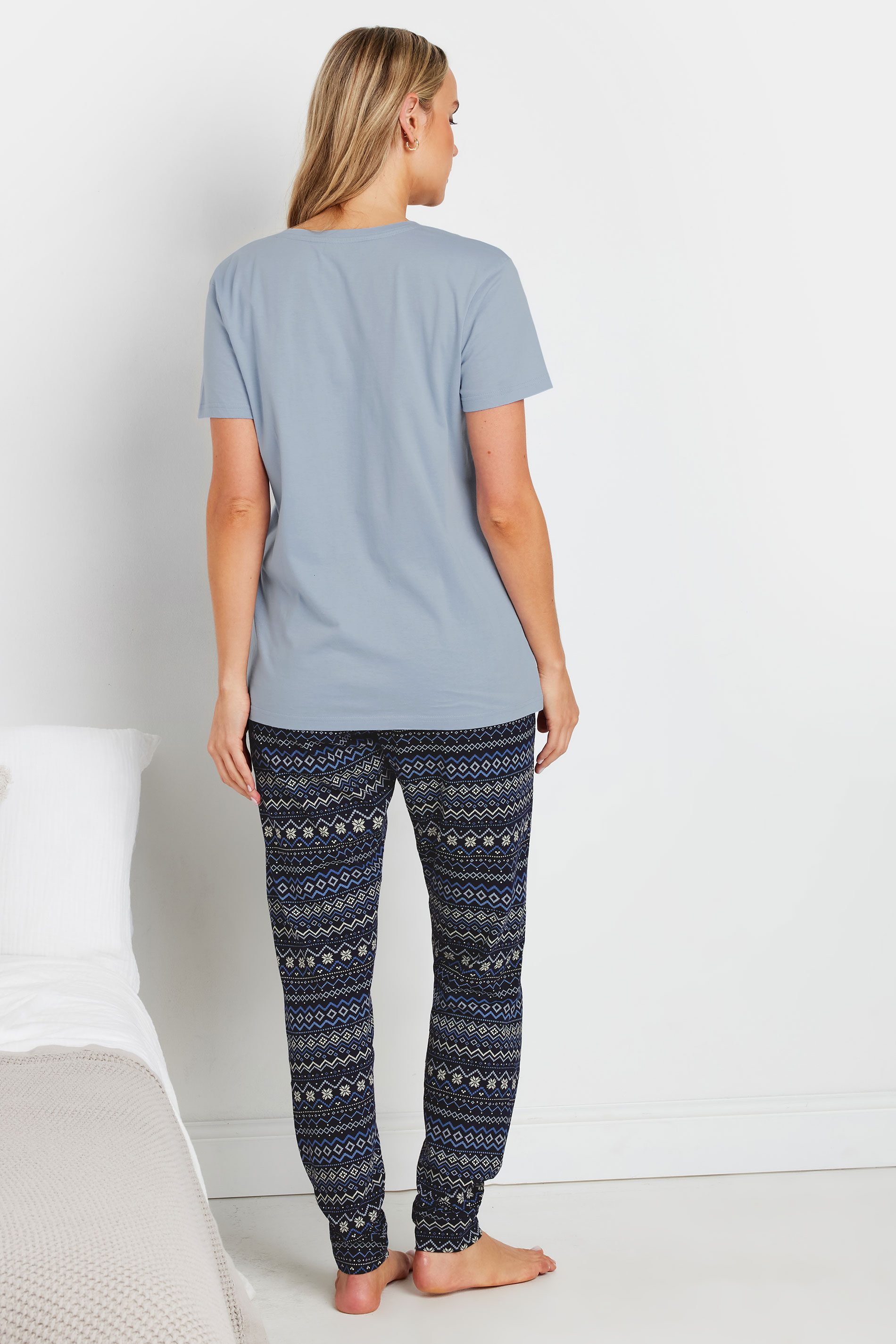 LTS Tall Navy Blue Fairisle Print Short Sleeve Pyjama Set | Long Tall Sally 3