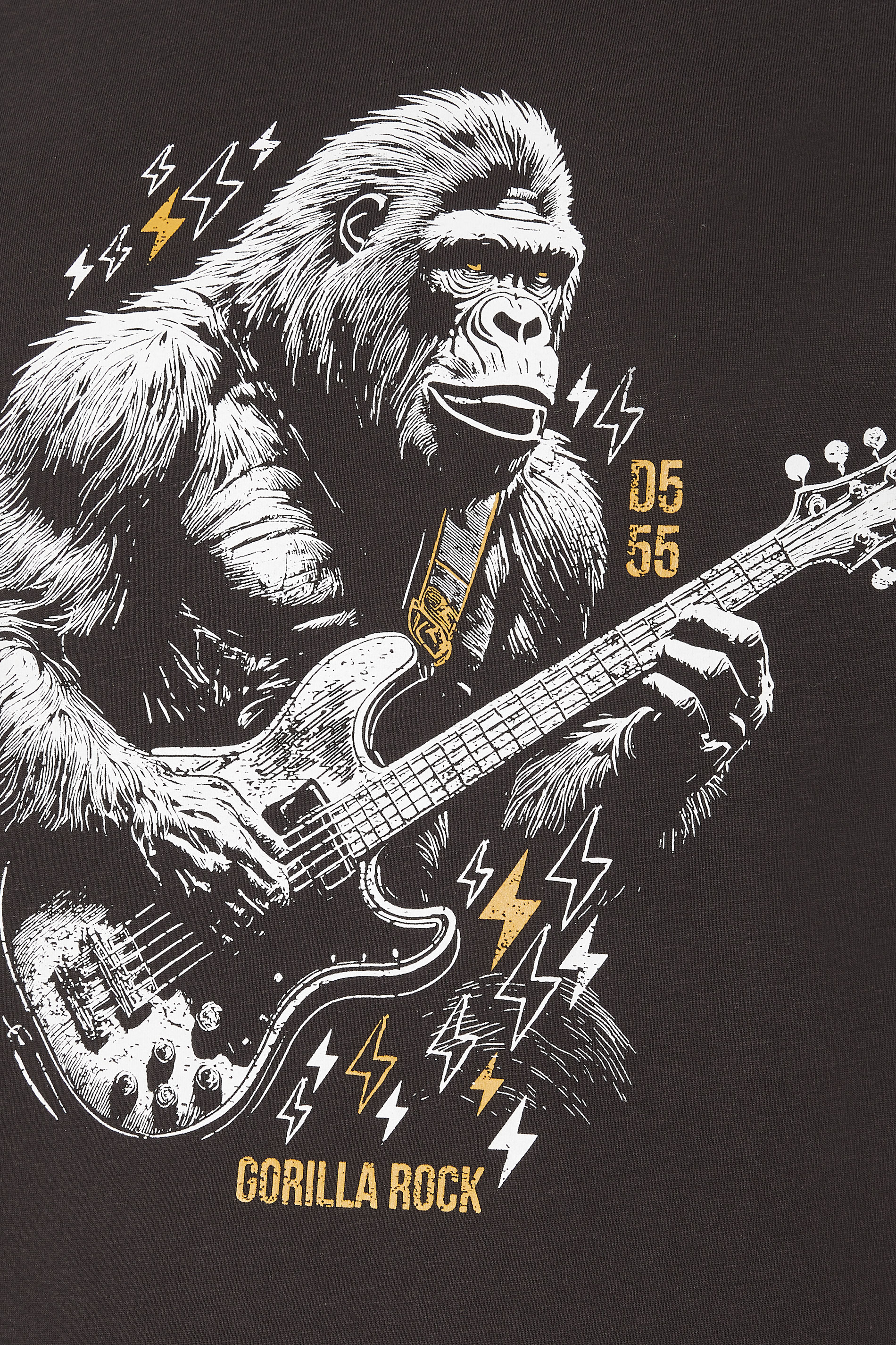 D555 Big & Tall Washed Black Gorilla Guitar Print T-Shirt | BadRhino 5