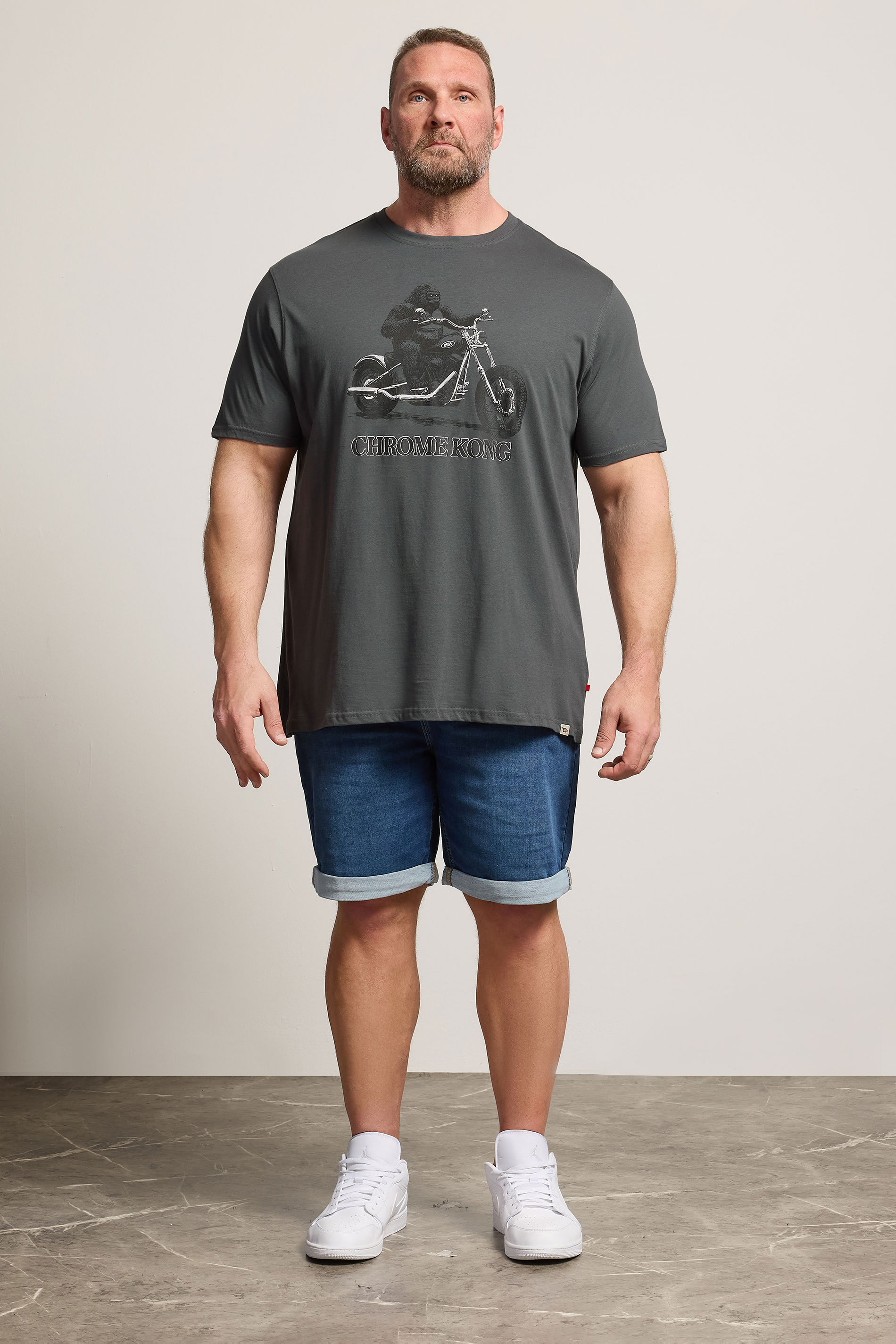 D555 Big & Tall Charcoal Grey Gorilla Biker Print T-Shirt | BadRhino 1