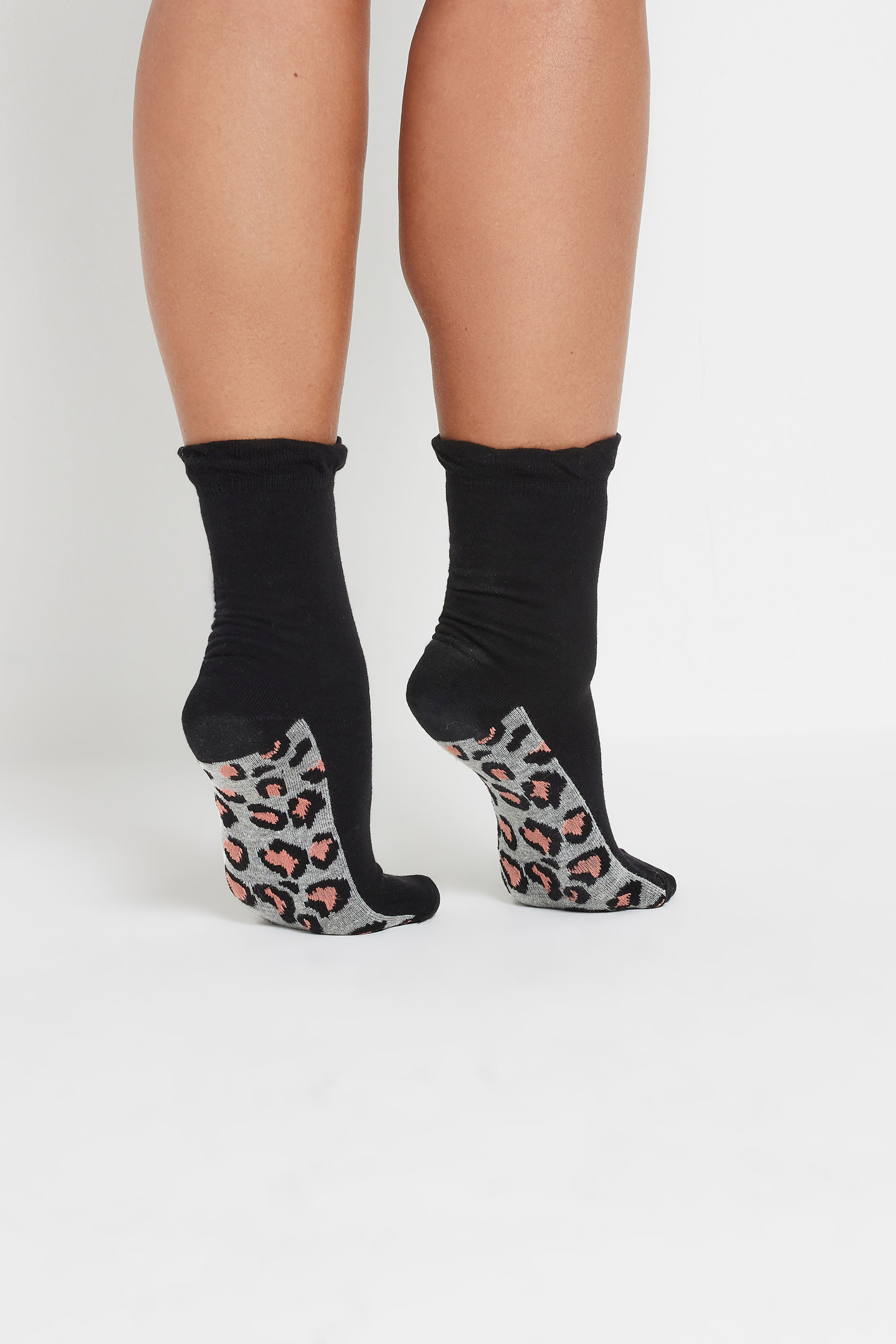 4 PACK Black Animal Print Footbed Socks | Yours Clothing 2