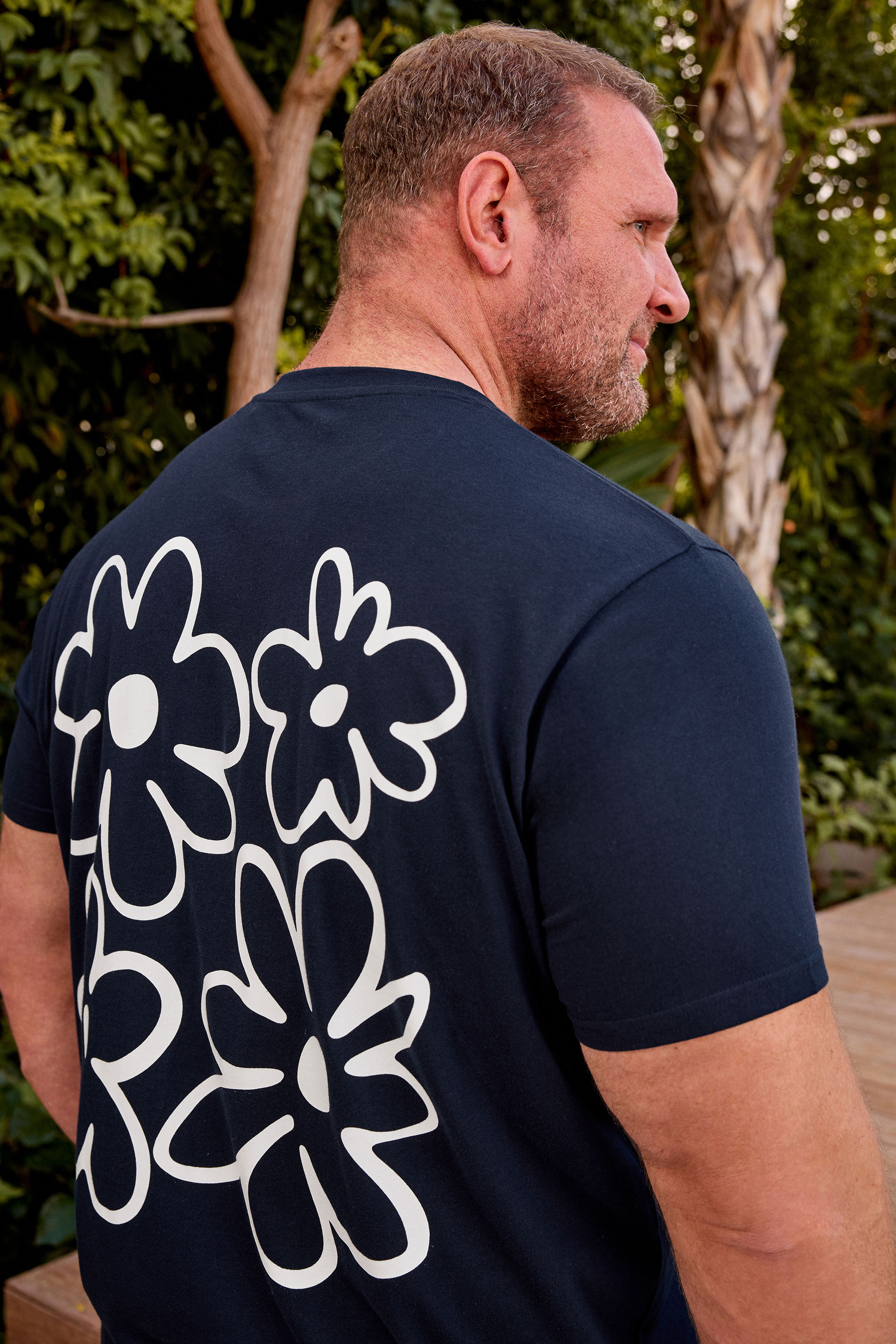 BadRhino Big & Tall Navy Blue Flower Graphic T-Shirt | BadRhino 3