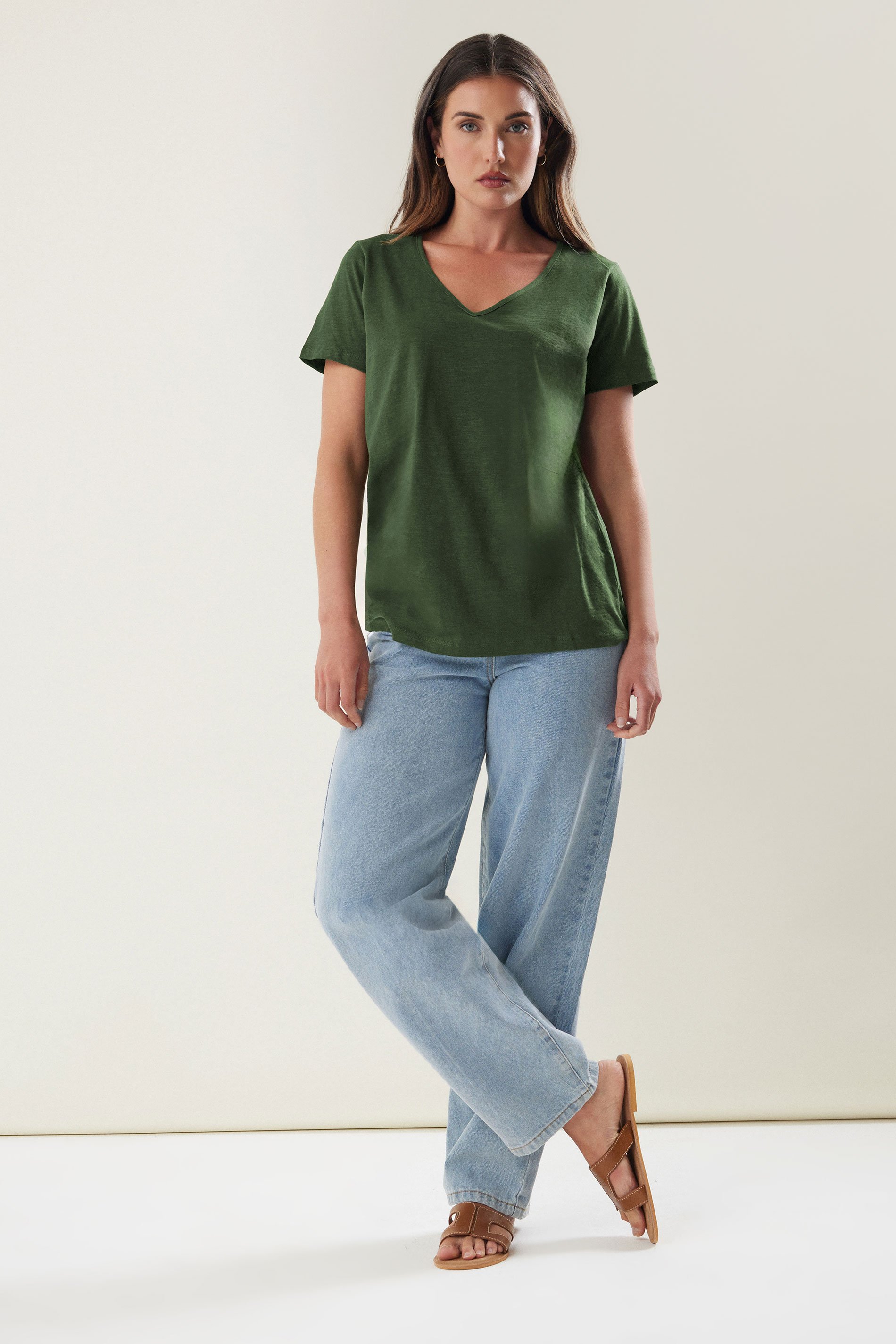 LTS Tall Khaki Green V-Neck T-Shirt | Long Tall Sally 2
