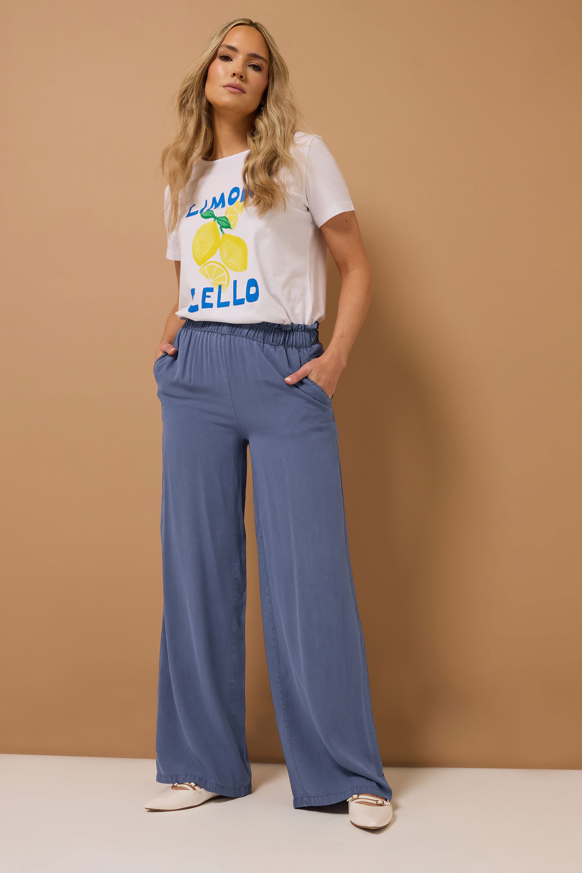 LTS Tall Blue Acid Wash Wide Leg Trousers | Long Tall Sally 3