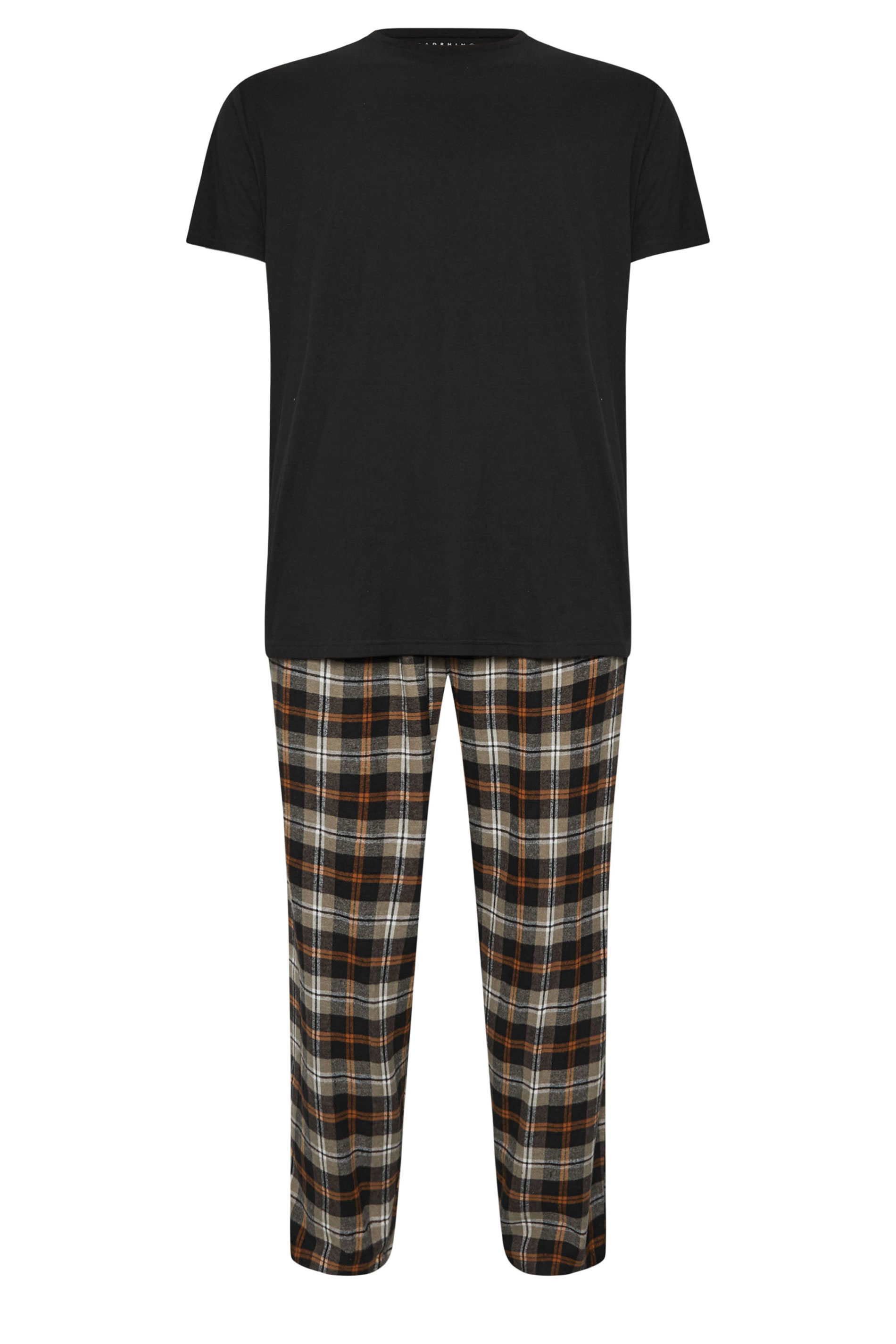 BadRhino Big & Tall Black T-Shirt & Check Trousers Pyjama Set | BadRhino 6