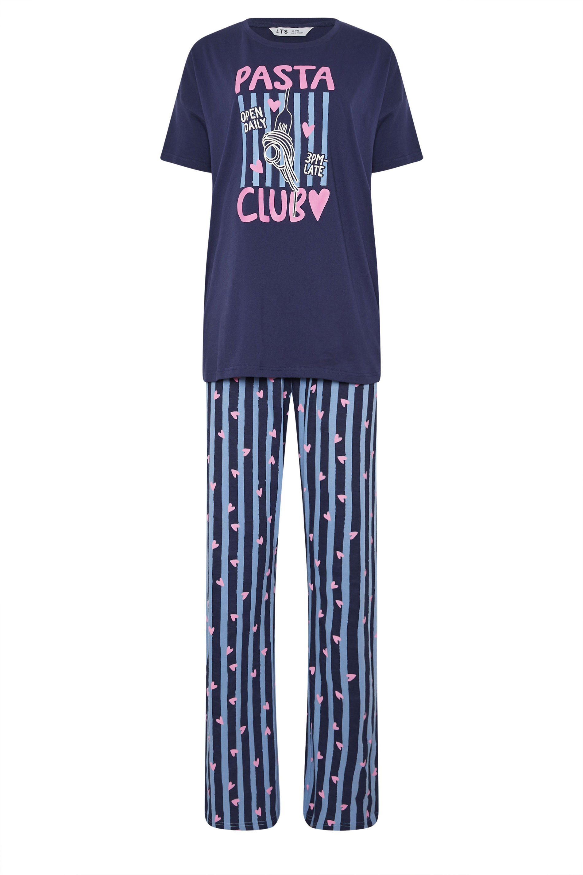 LTS Tall Women's Navy Blue 'Pasta Club' Wide Leg Pyjama Set | Long Tall Sally 5