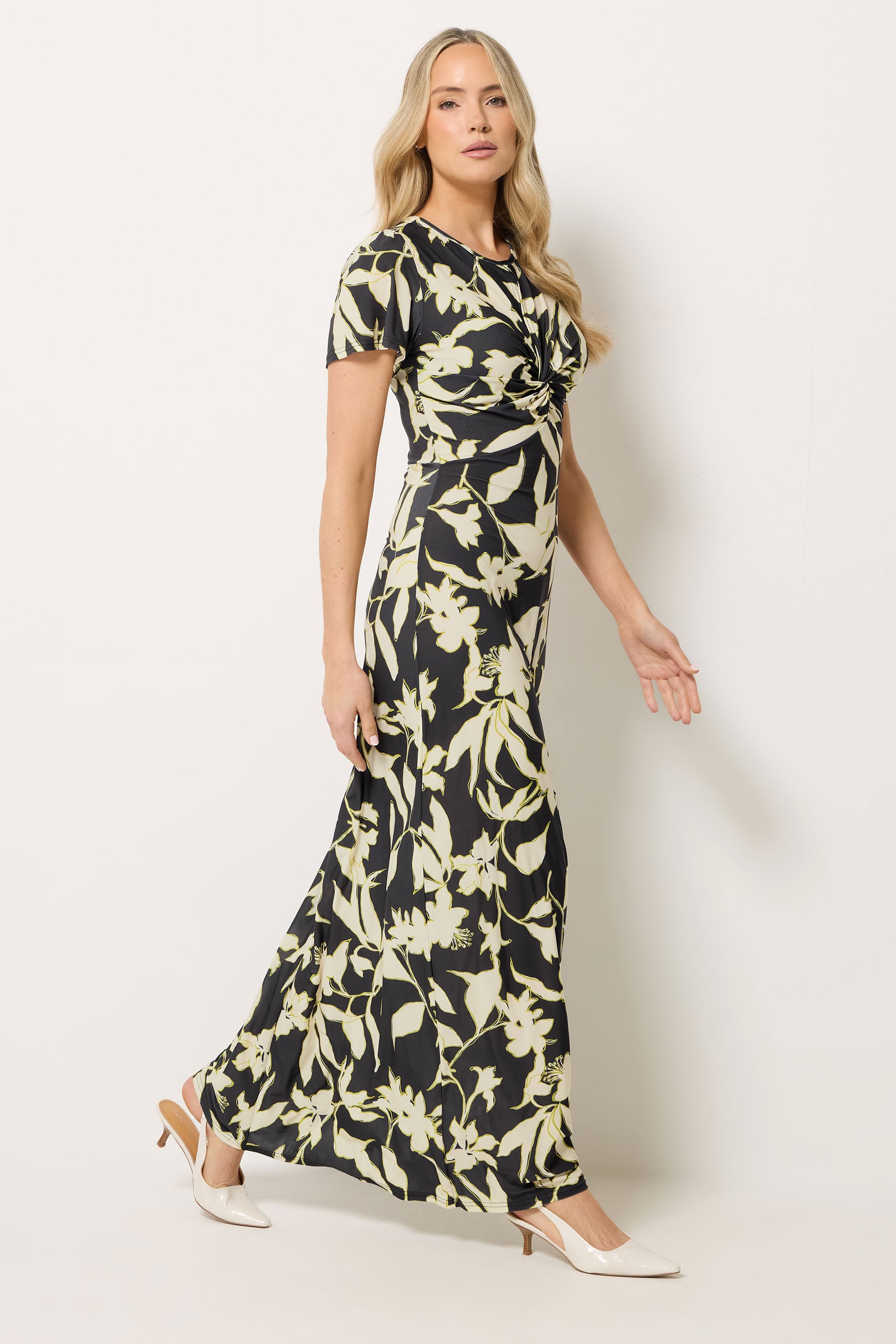 LTS Tall Black Floral Twist Front Maxi Dress | LongTallSally 1