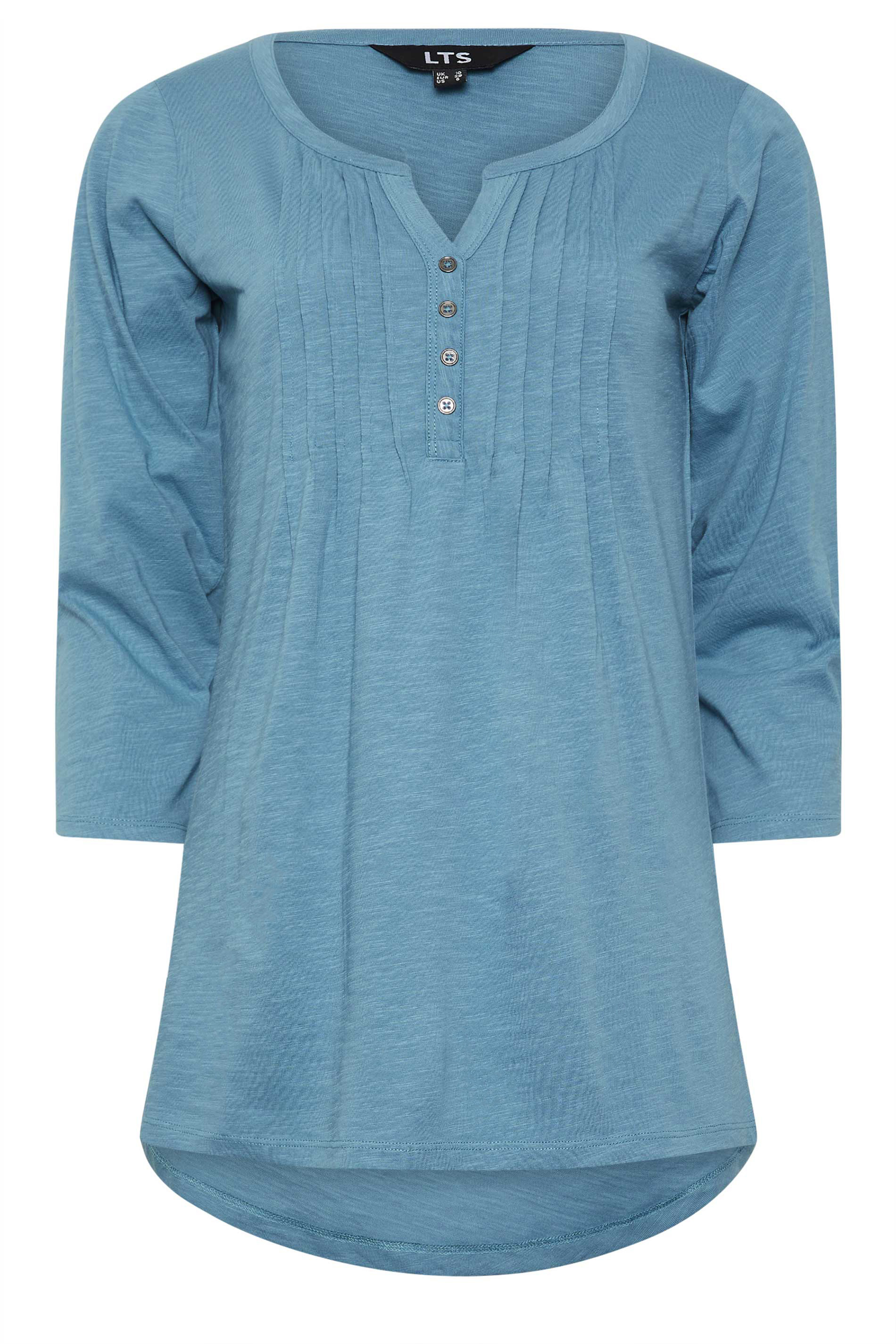 LTS 2 PACK Tall Womens Blue & Pink Cotton Henley Tops | Long