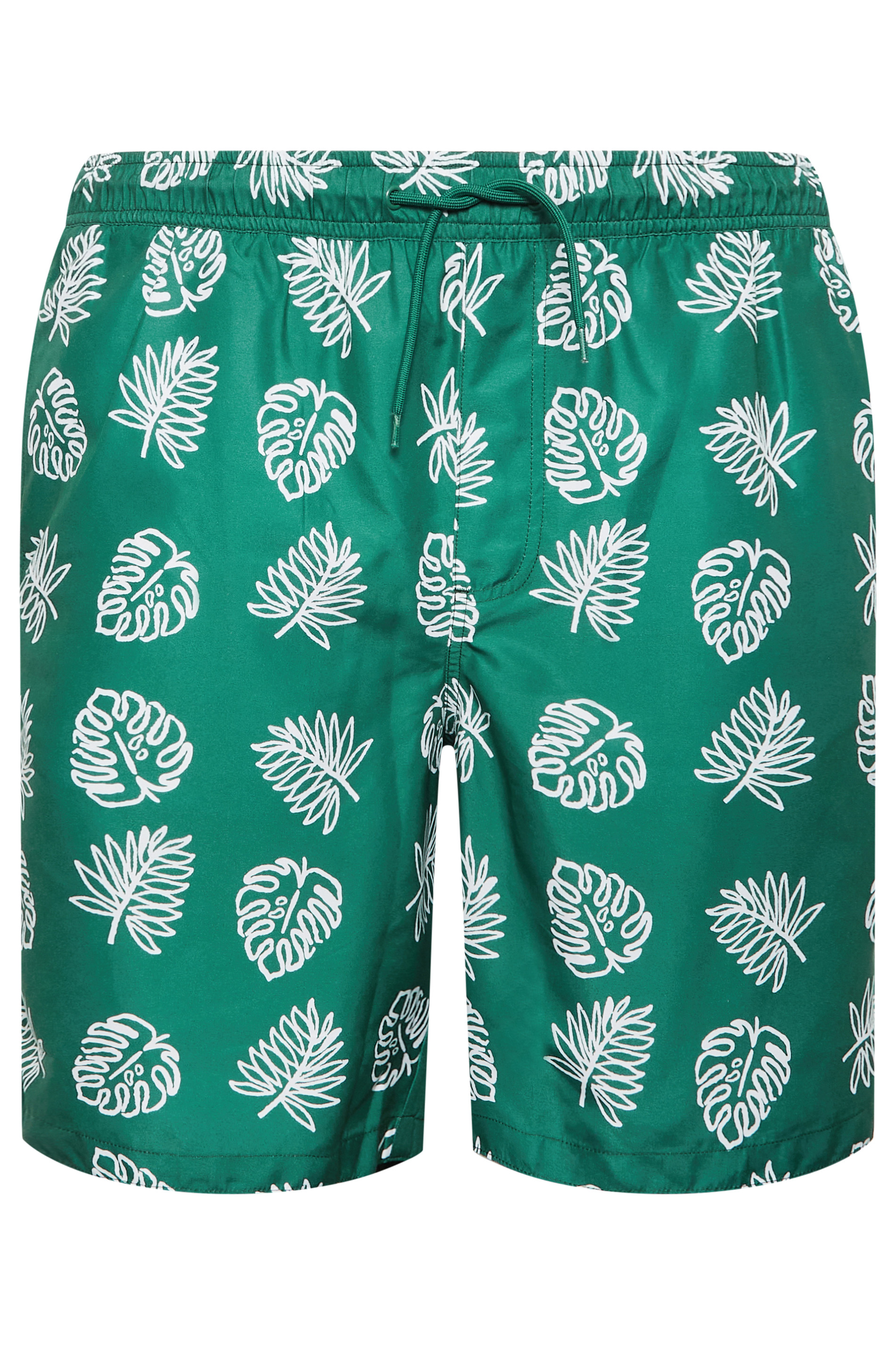 BadRhino Big & Tall Dark Green Leaf Print Swim Shorts | BadRhino 4