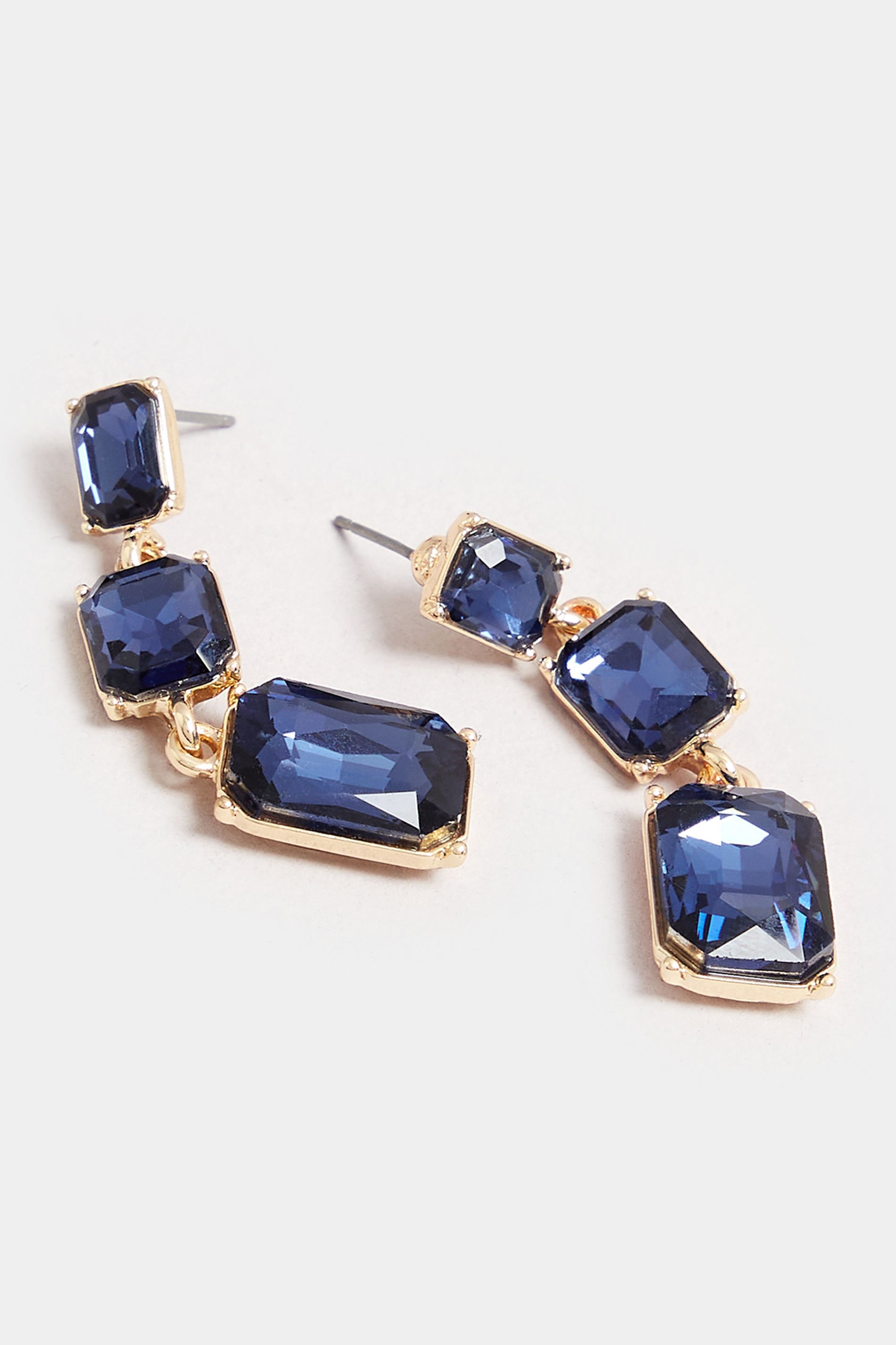 Gold Tone Blue Diamante Triple Drop Earrings | Yours Clothing  3