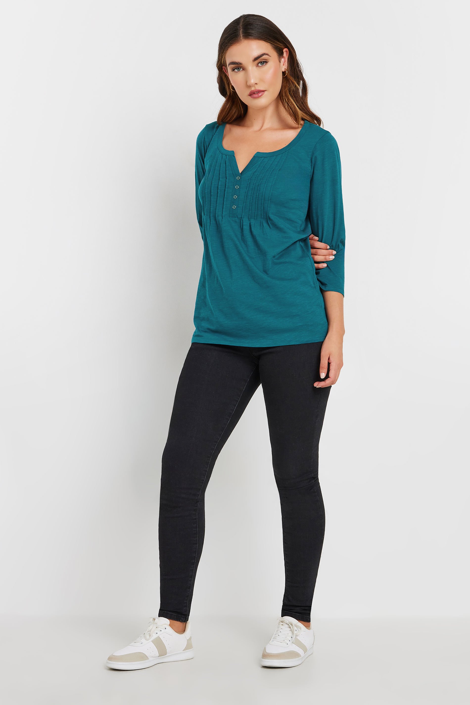 LTS Tall 2 PACK Teal Blue & Dark Pink Henley Tops | Long Tall Sally 4
