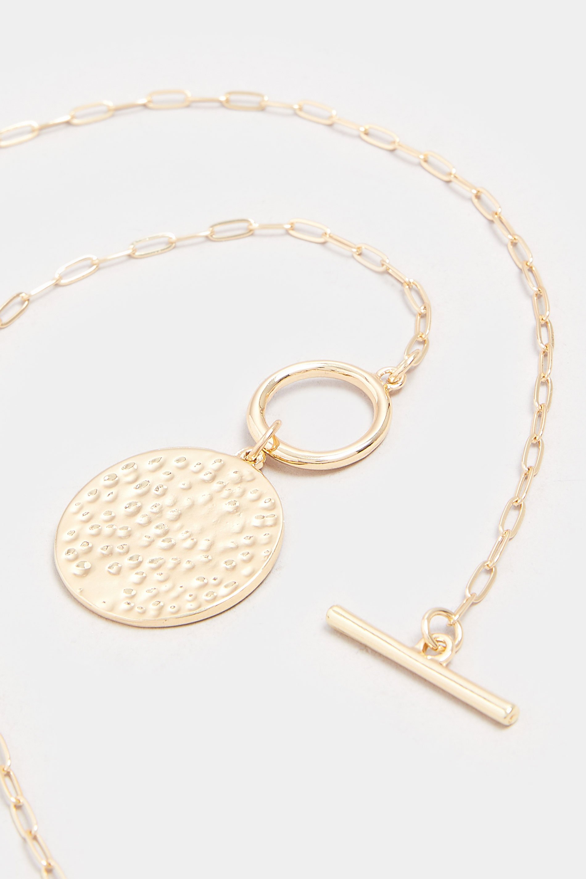 Gold Tone Textured Circle Long Necklace | Yours Clothing 3