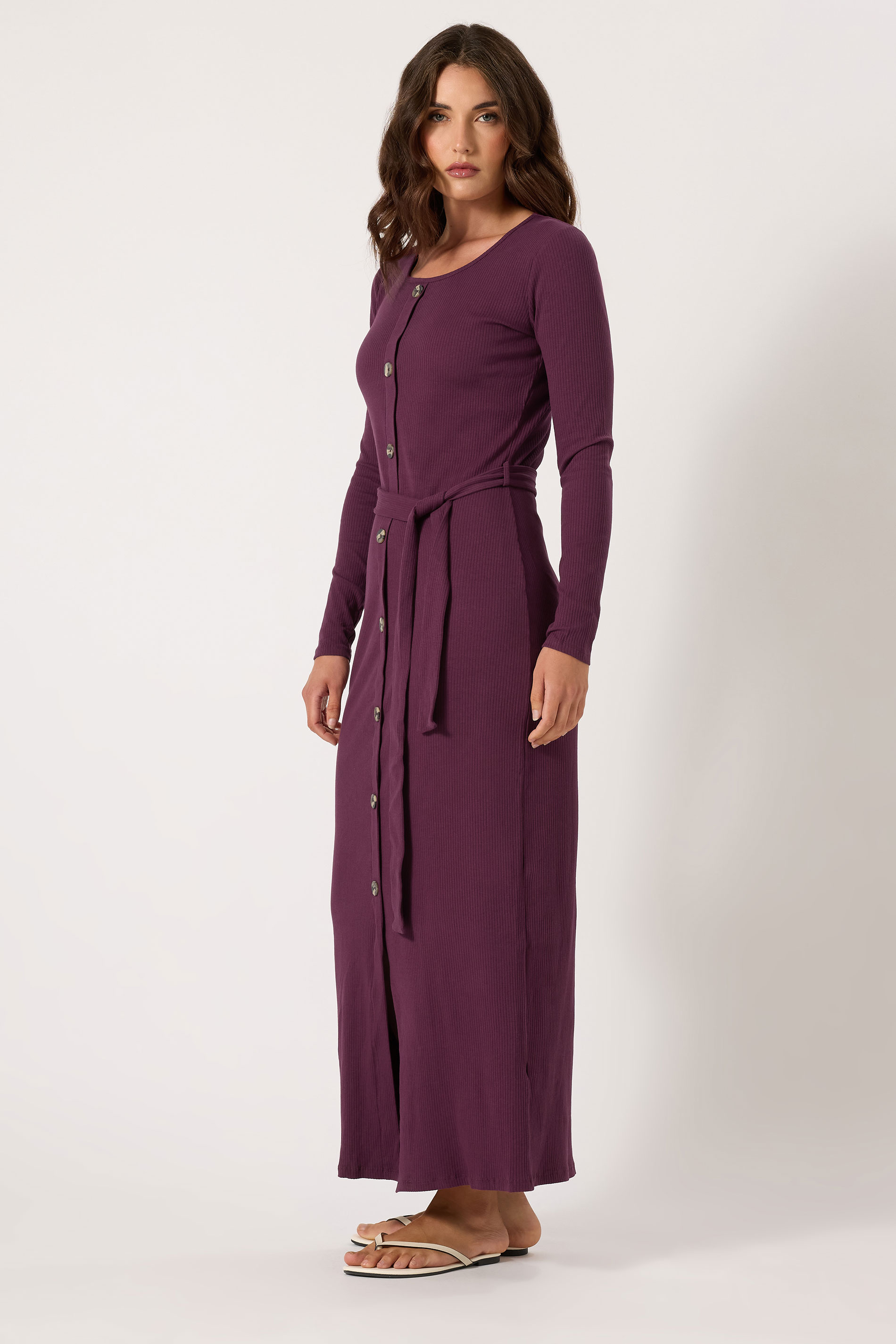LTS Tall Burgundy Red Ribbed Button Maxi Dress | Long Tall Sally 2