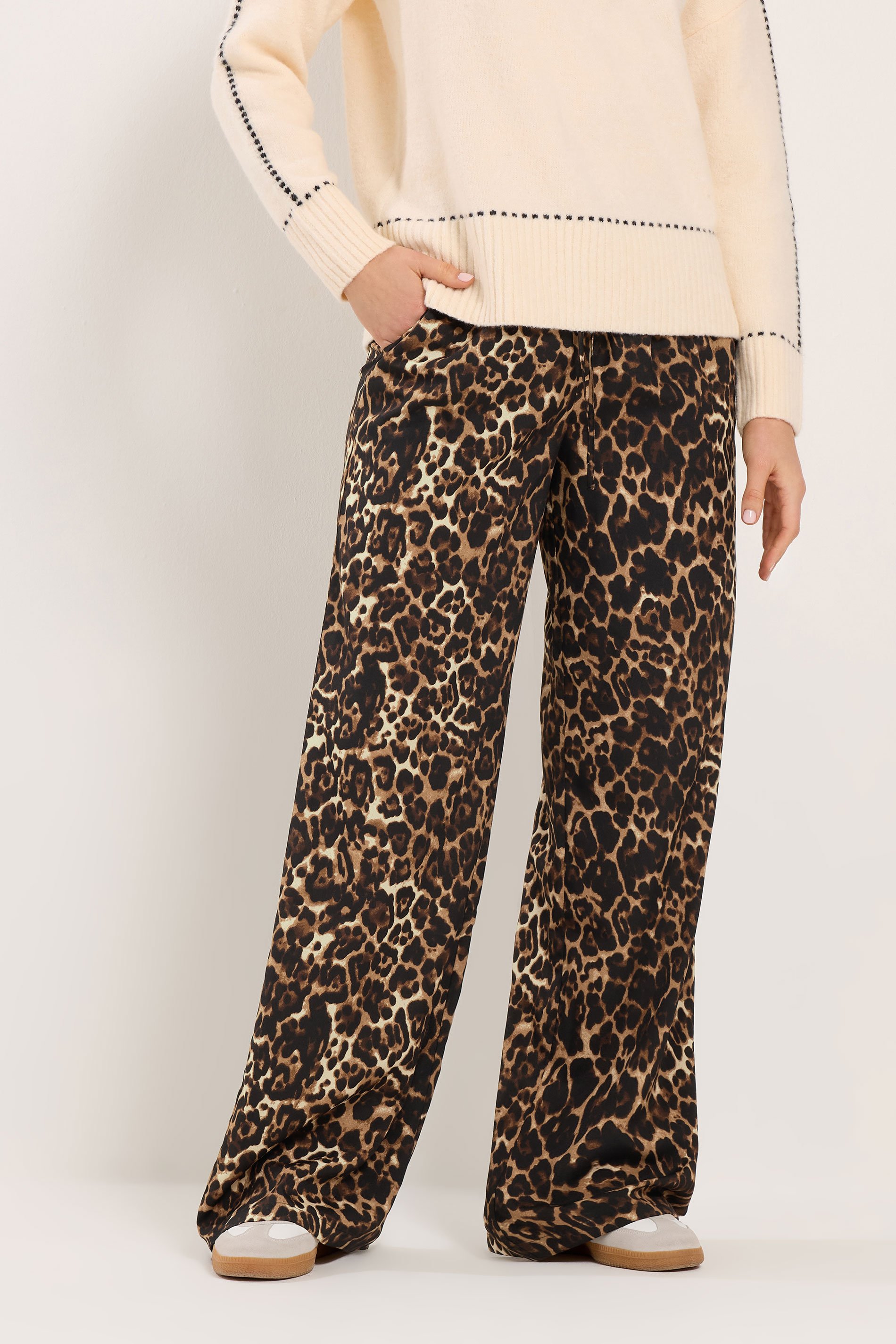 LTS Tall Women's Brown & Black Leopard Print Wide Leg Trousers | Long Tall Sally 2