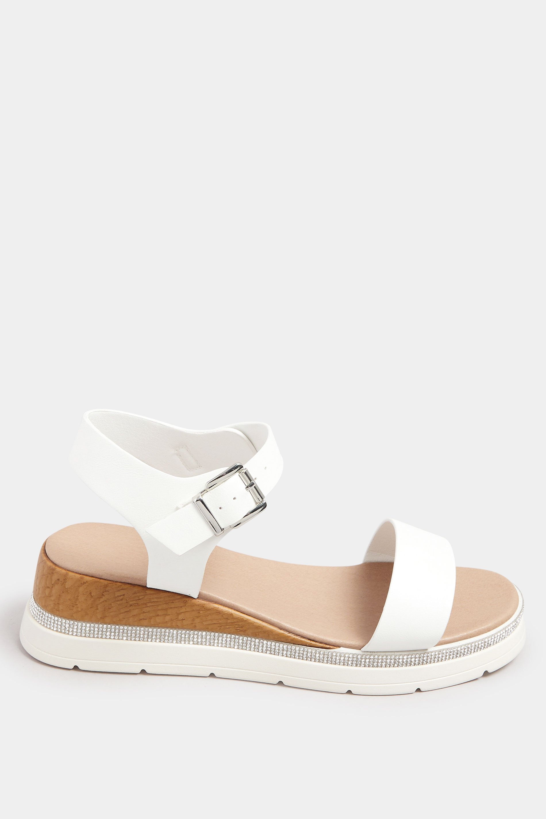 White Diamante Flatform Sandals In Wide E Fit & Extra Wide EEE Fit | Yours Clothing 3