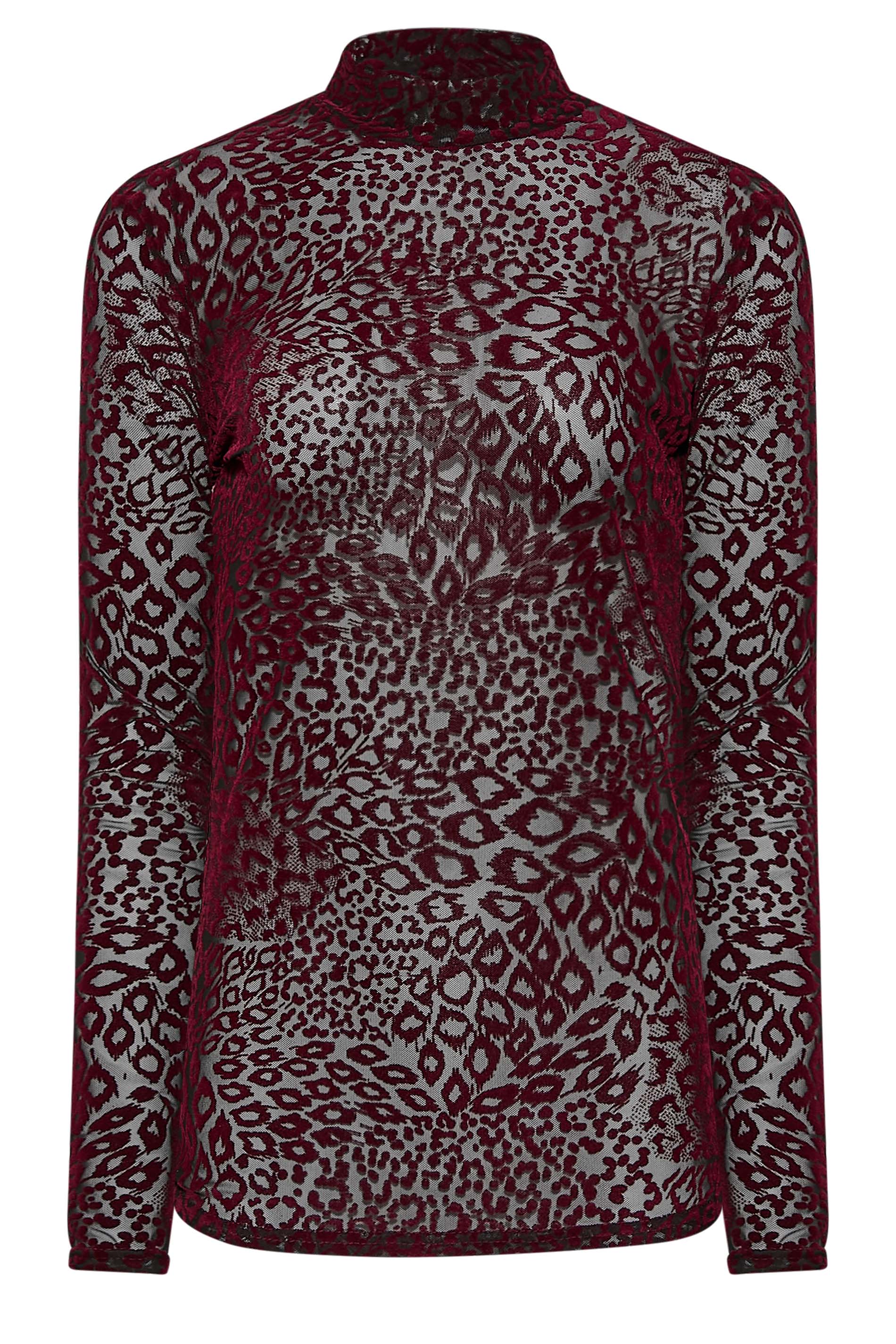 Ladies Azami Animal Print Mesh Crop Top, Burgundy