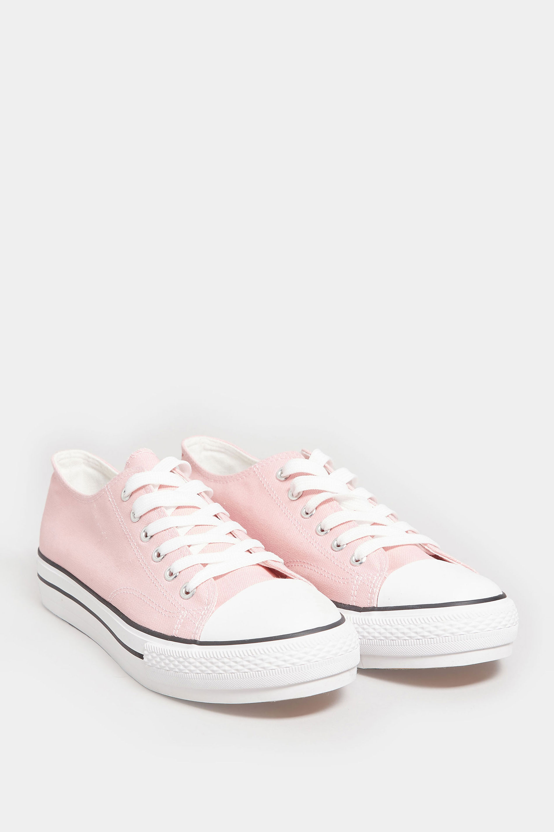 Light Pink Canvas Platform Sole Low Trainers In Wide E Fit | Yours Clothing  2