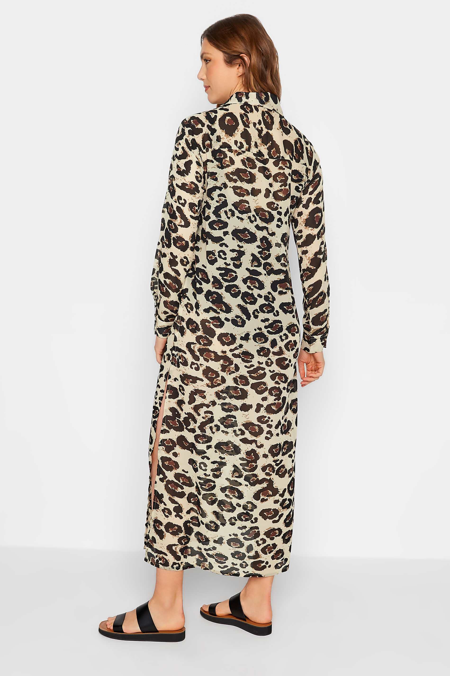LTS Tall Brown Leopard Print Longline Beach Shirt | Long Tall Sally 3