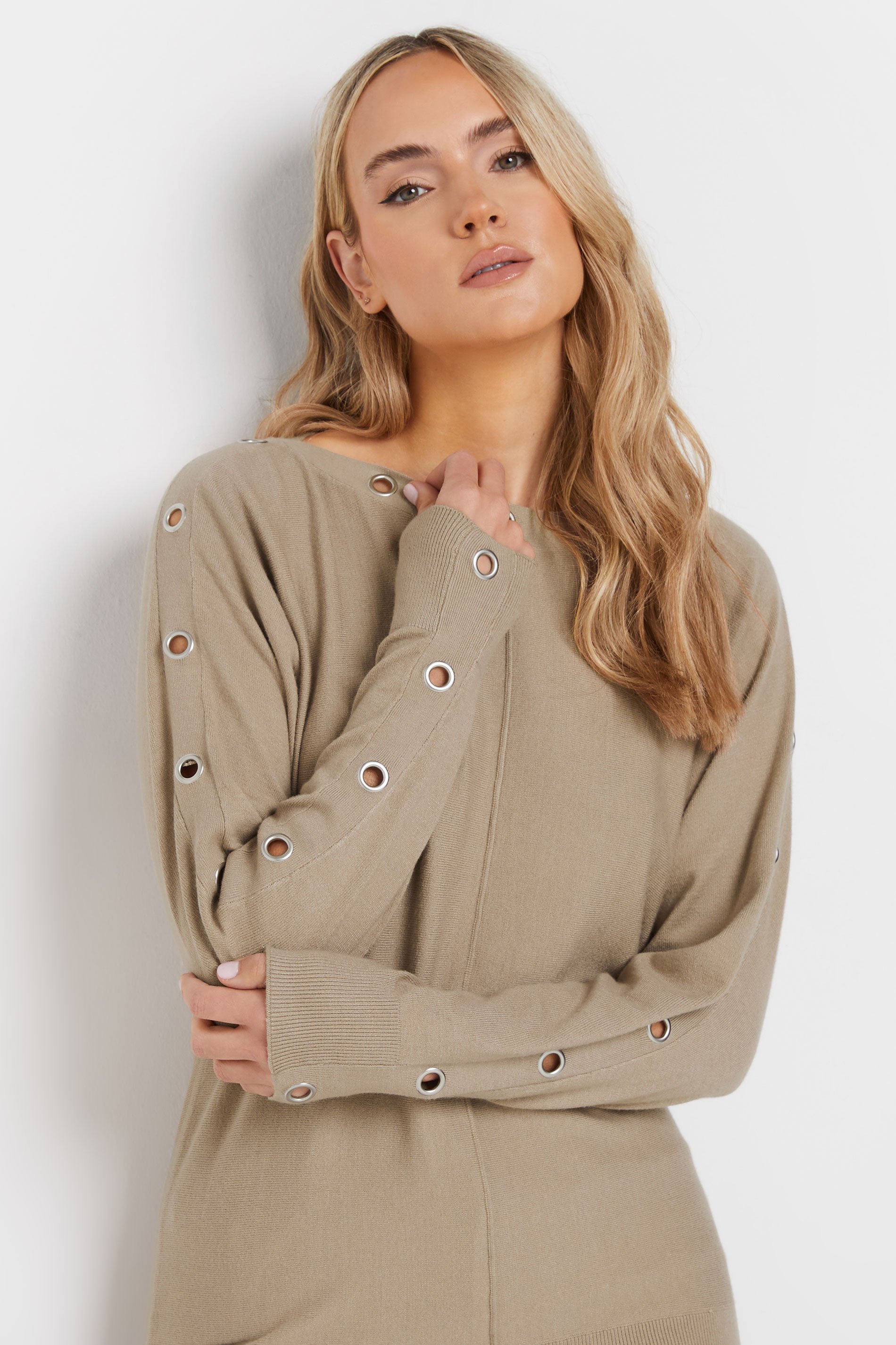 LTS Tall Women's Beige Brown Eyelet Sleeve Jumper | Long Tall Sally 4